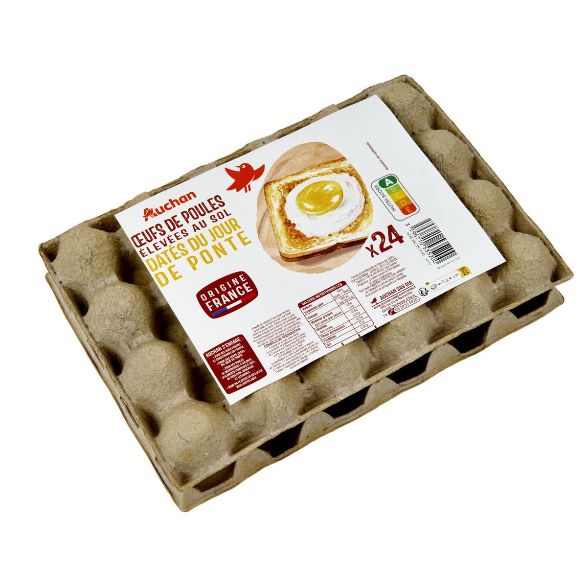 AUCHAN Oeufs de poules élevées au sol 24 pièces