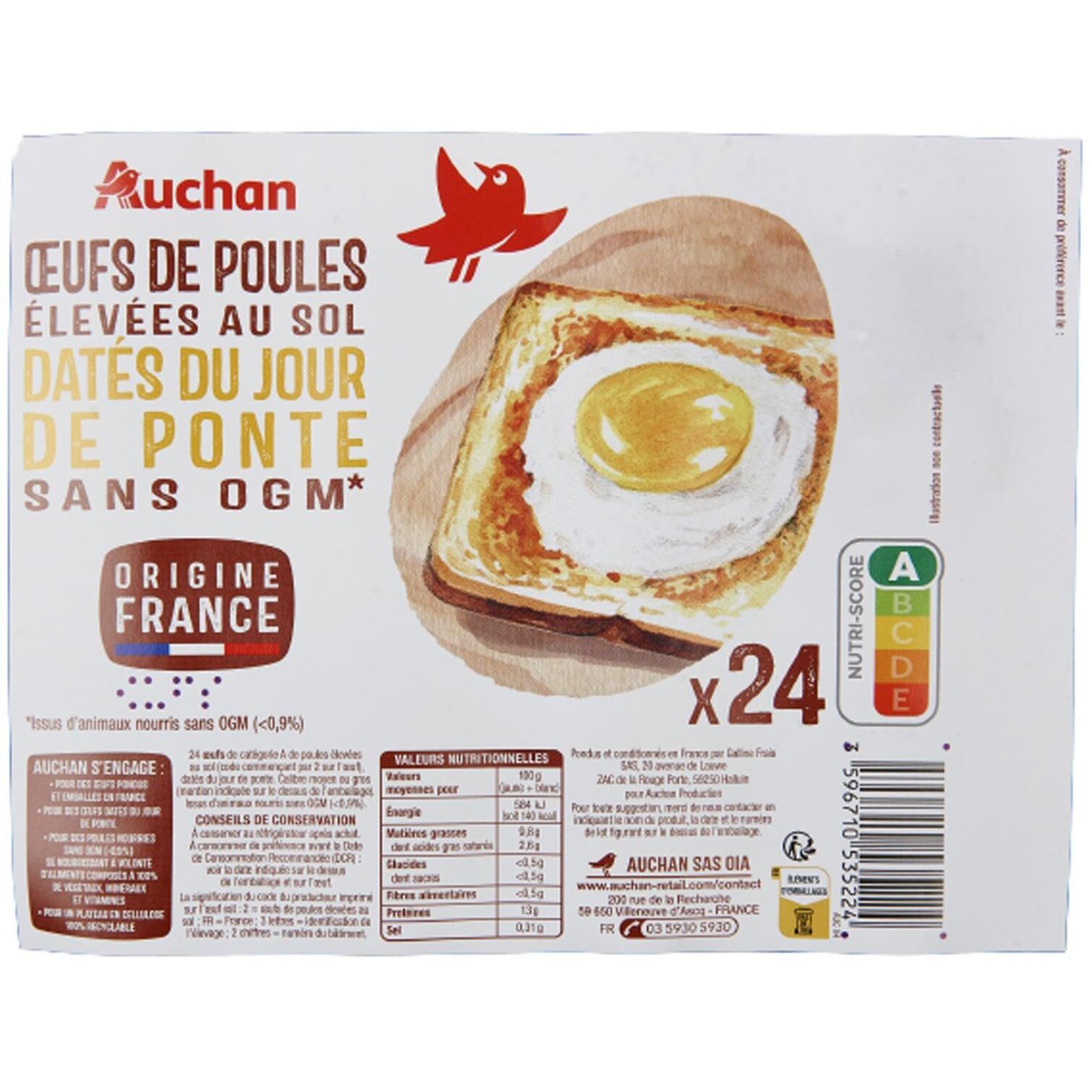 Voir la diapositive 3 : AUCHAN Oeufs de poules élevées au sol 24 pièces