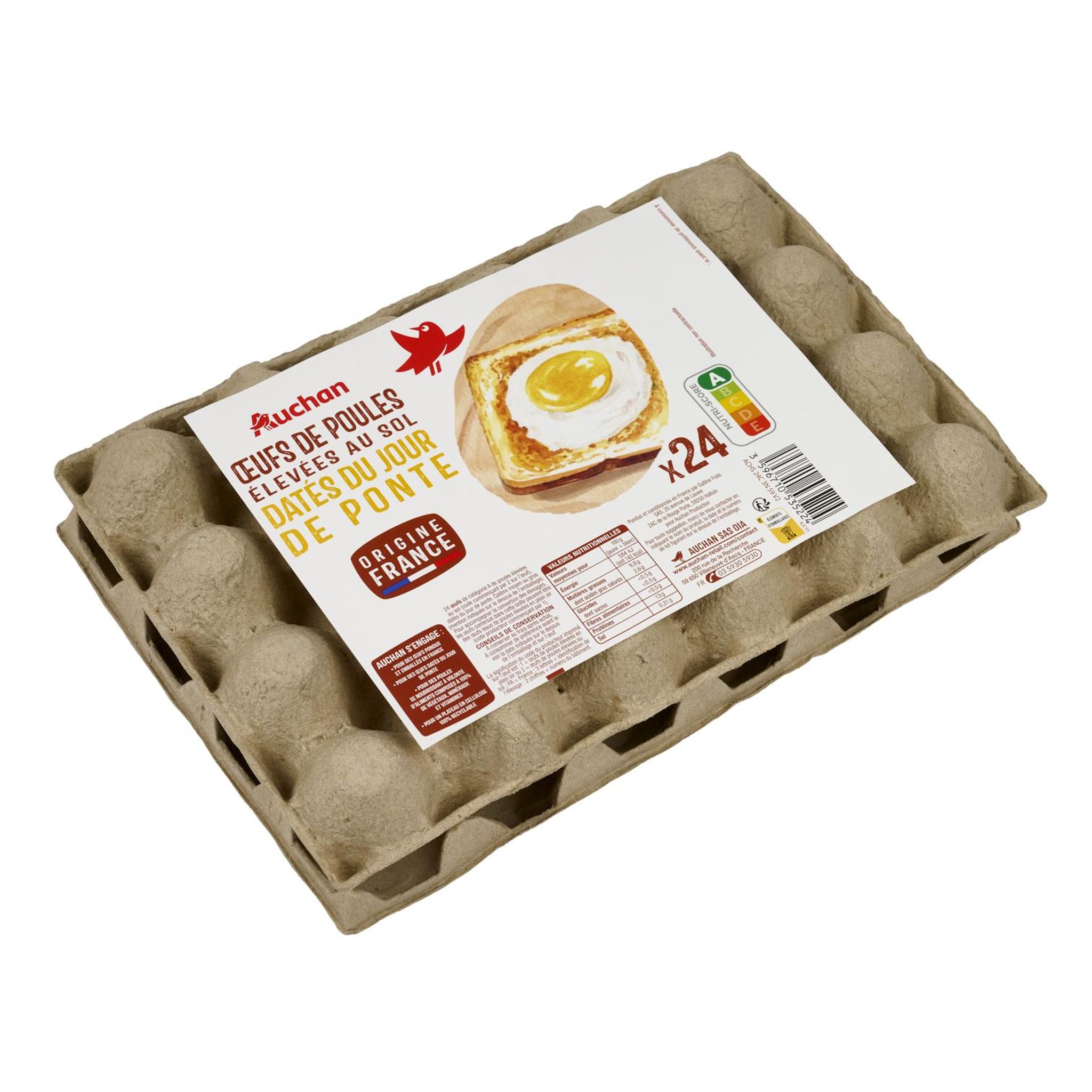 Voir la diapositive 4 : AUCHAN Oeufs de poules élevées au sol 24 pièces