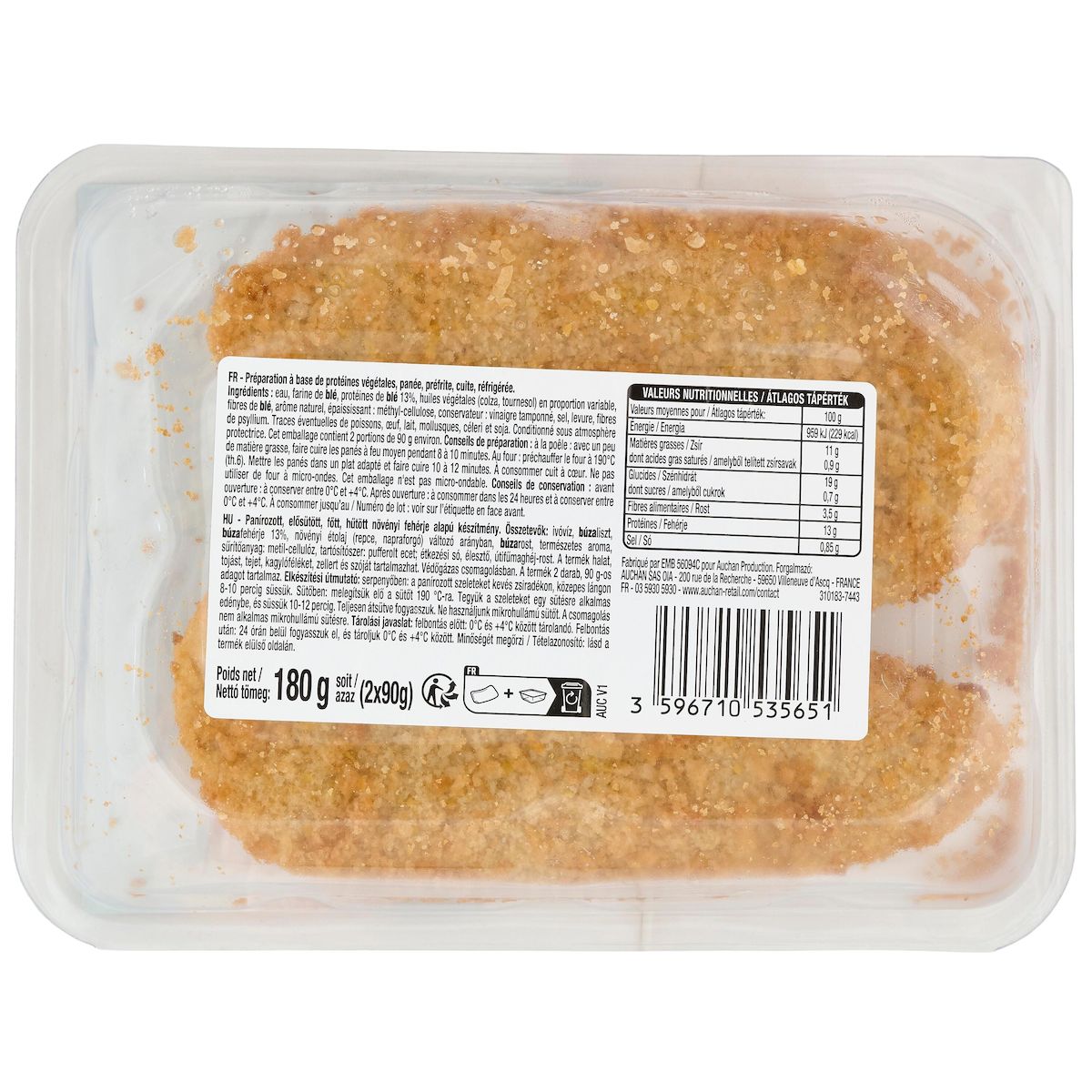 AUCHAN VERY VEGGIE Panés de blé 2 pièces 180g