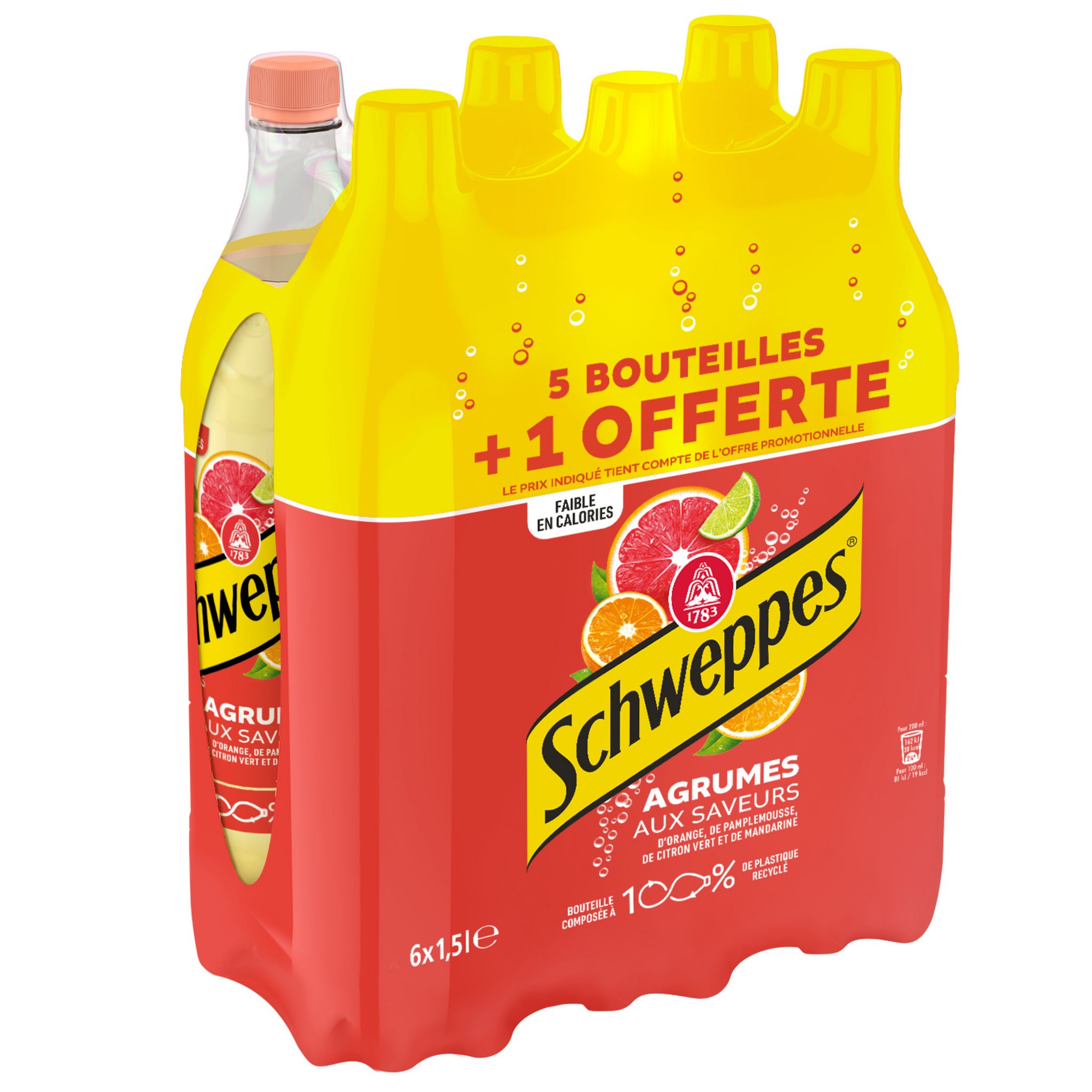 SCHWEPPES Boisson gazeuse saveur 4 agrumes 6x1.5l