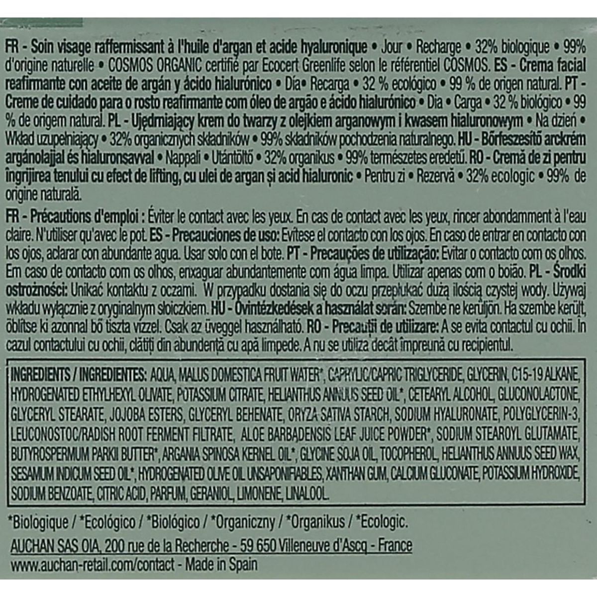 COSMIA BIO Expert duo âge Recharge crème de jour raffermissante bio à l'huile d'argan et acide hyaluronique 50ml