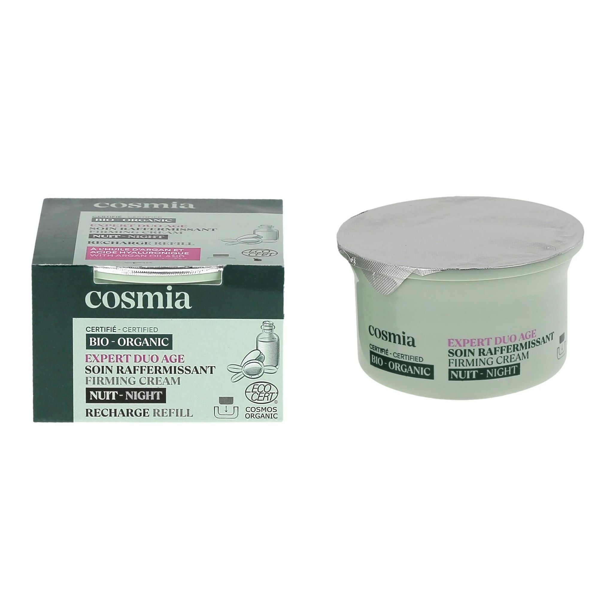 Voir la diapositive 2 : COSMIA BIO Expert duo âge Recharge crème de nuit raffermissante bio à l'huile d'argan et acide hyaluronique 50ml