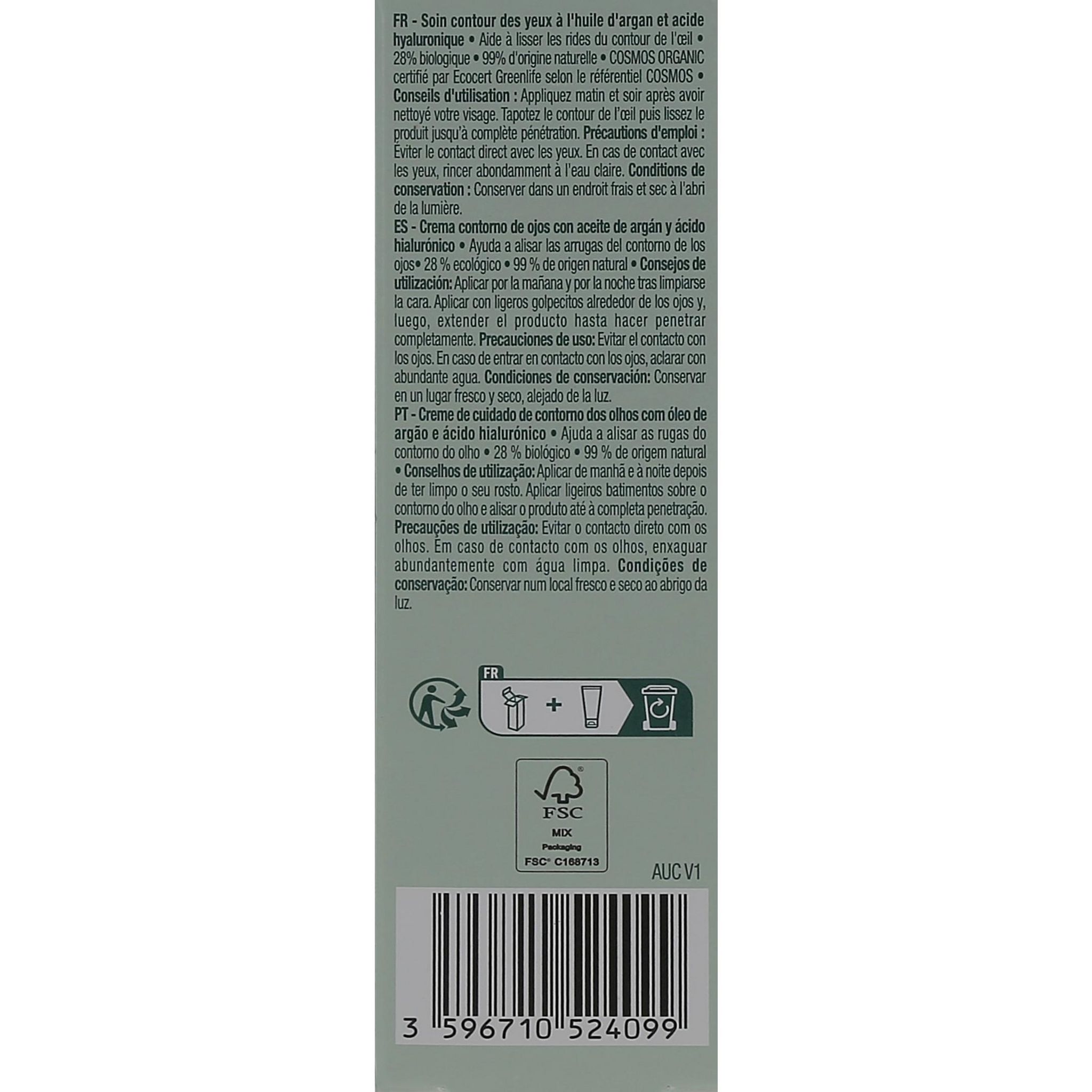 Voir la diapositive 4 : COSMIA BIO Expert duo âge Soin contour des yeux bio à l'huile d'argan et acide hyaluronique 15ml