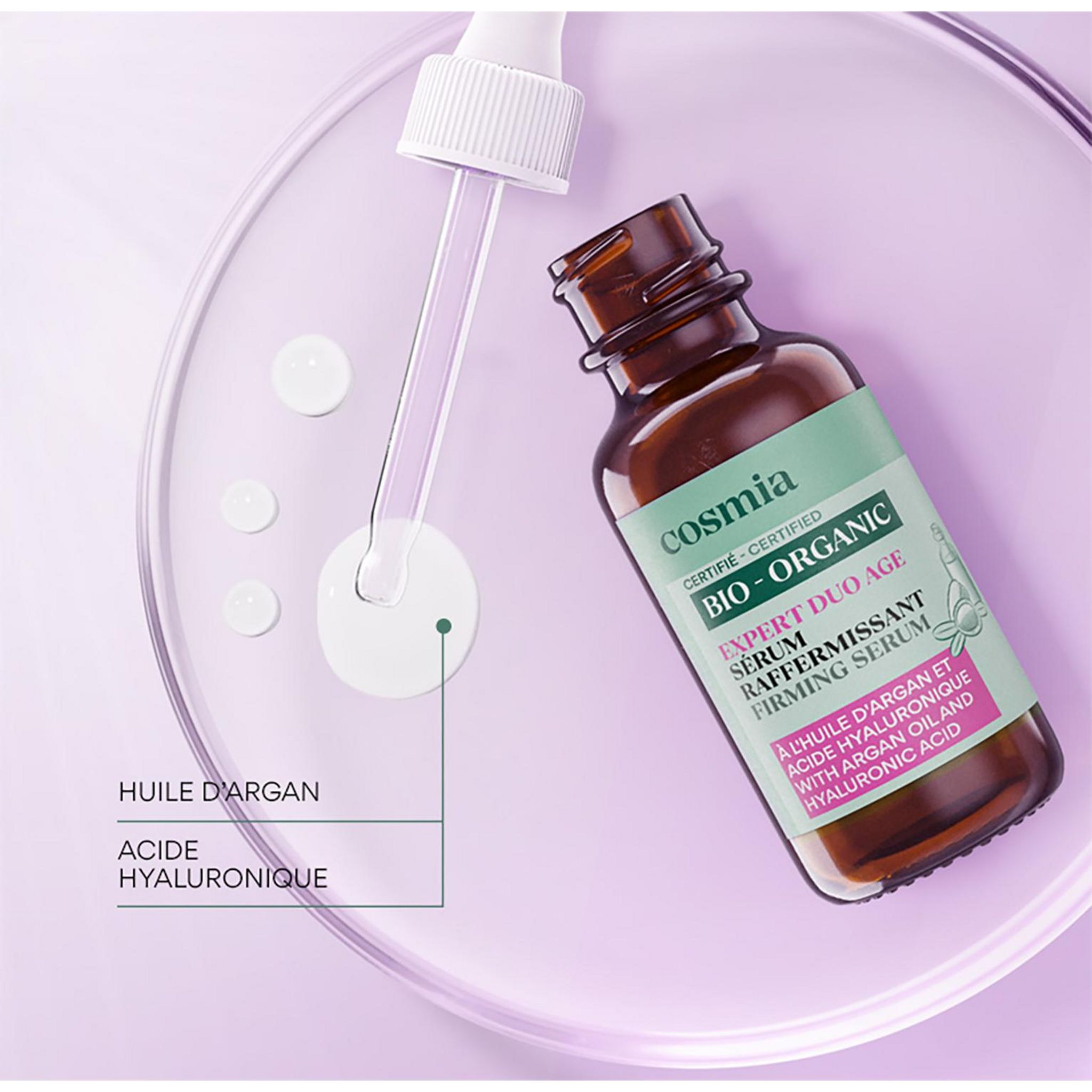 Voir la diapositive 5 : COSMIA BIO Expert duo âge Sérum raffermissant bio à l'huile d'argan et acide hyaluronique 30ml