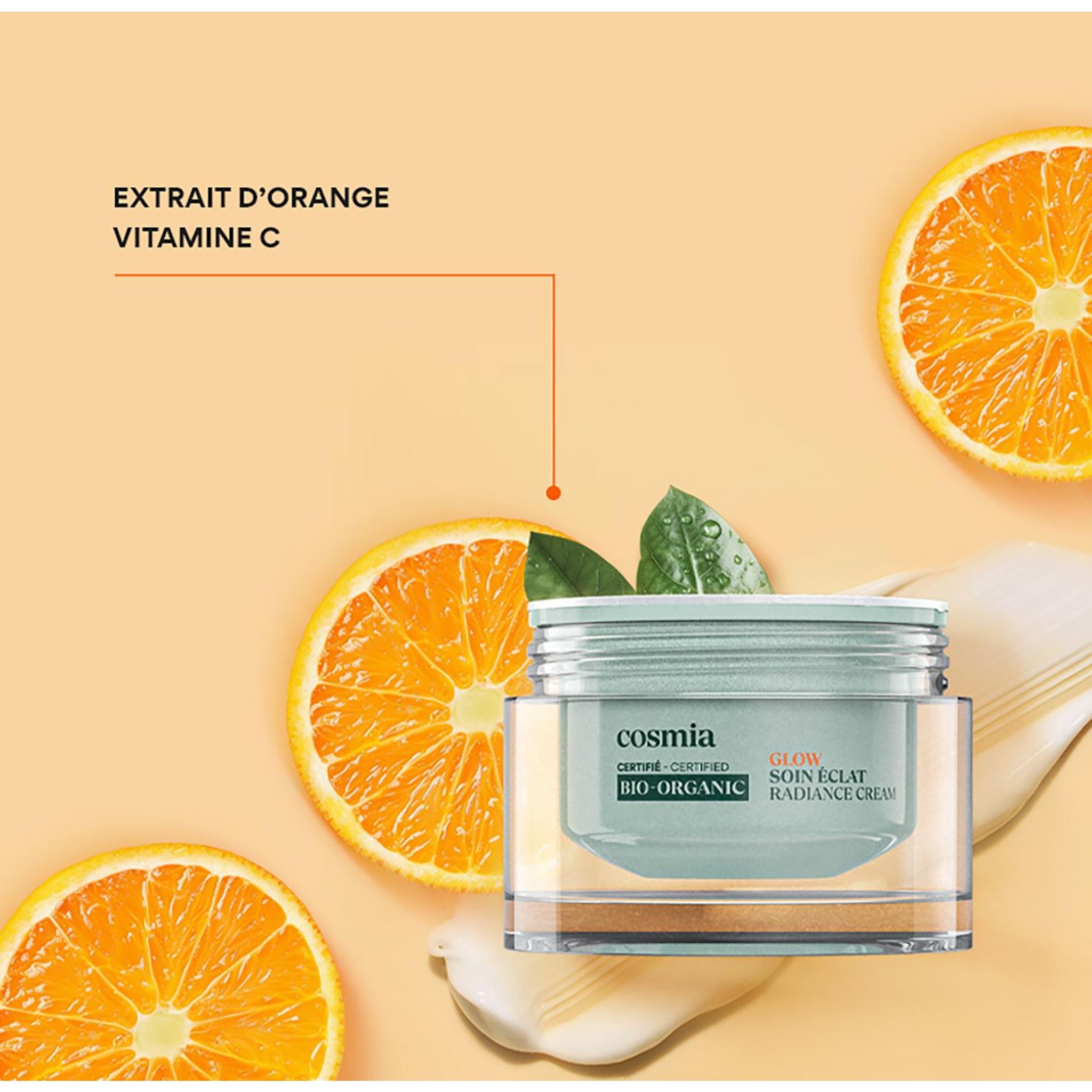 Voir la diapositive 3 : COSMIA BIO Glow Crème visage bio à l'extrait d'orange et vitamine C Pot rechargeable  50ml