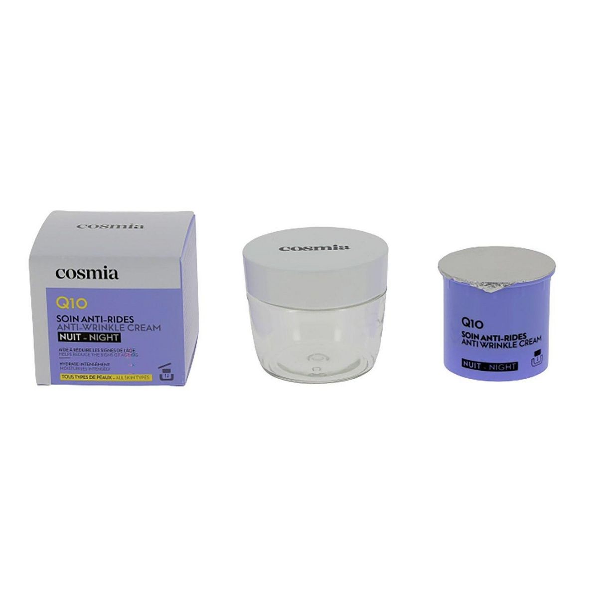 COSMIA Q10 Crème de nuit visage anti-rides tous types de peaux Pot rechargeable 50ml