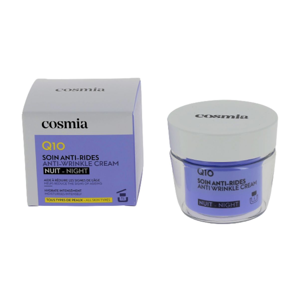 COSMIA Q10 Crème de nuit visage anti-rides tous types de peaux Pot rechargeable 50ml