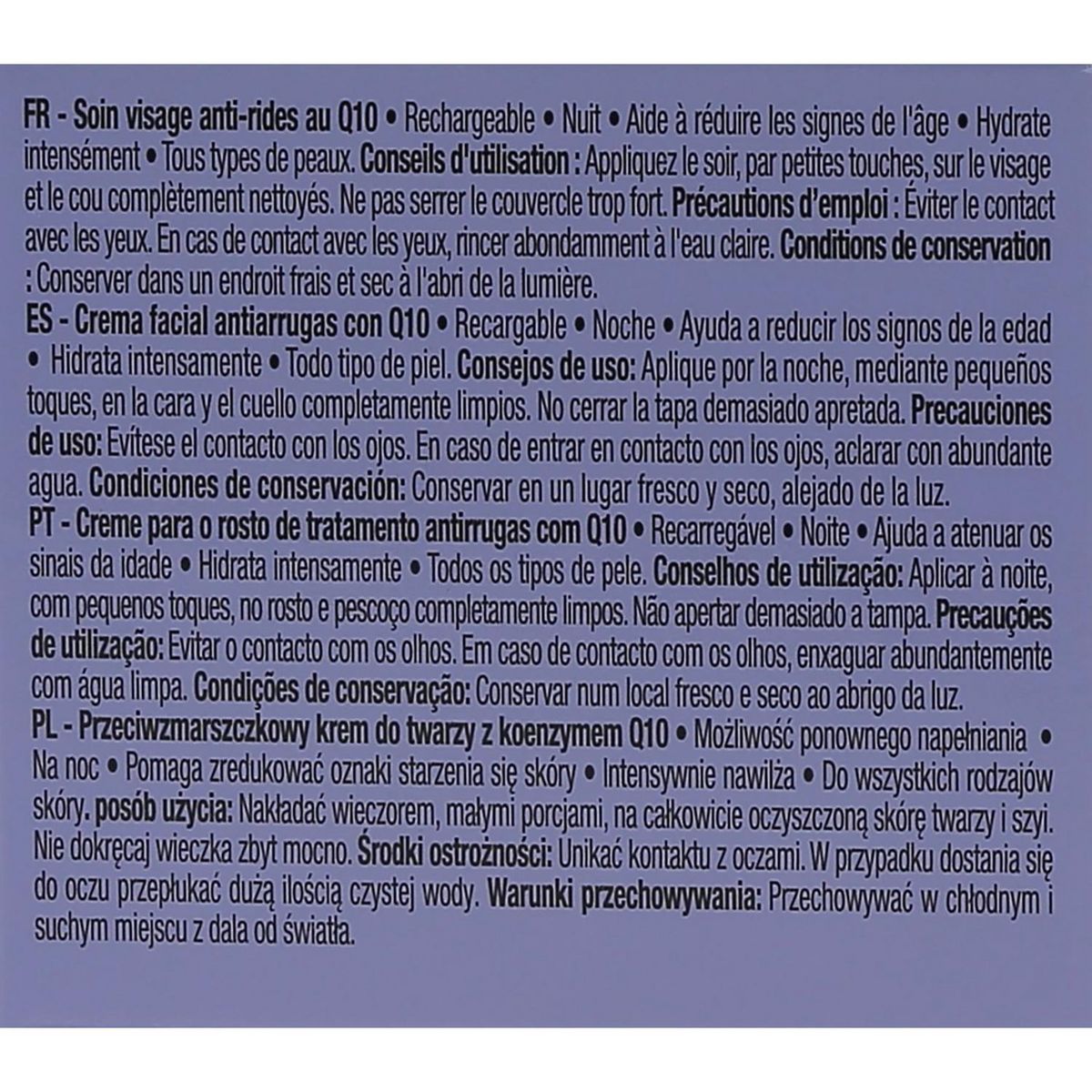 COSMIA Q10 Crème de nuit visage anti-rides tous types de peaux Pot rechargeable 50ml