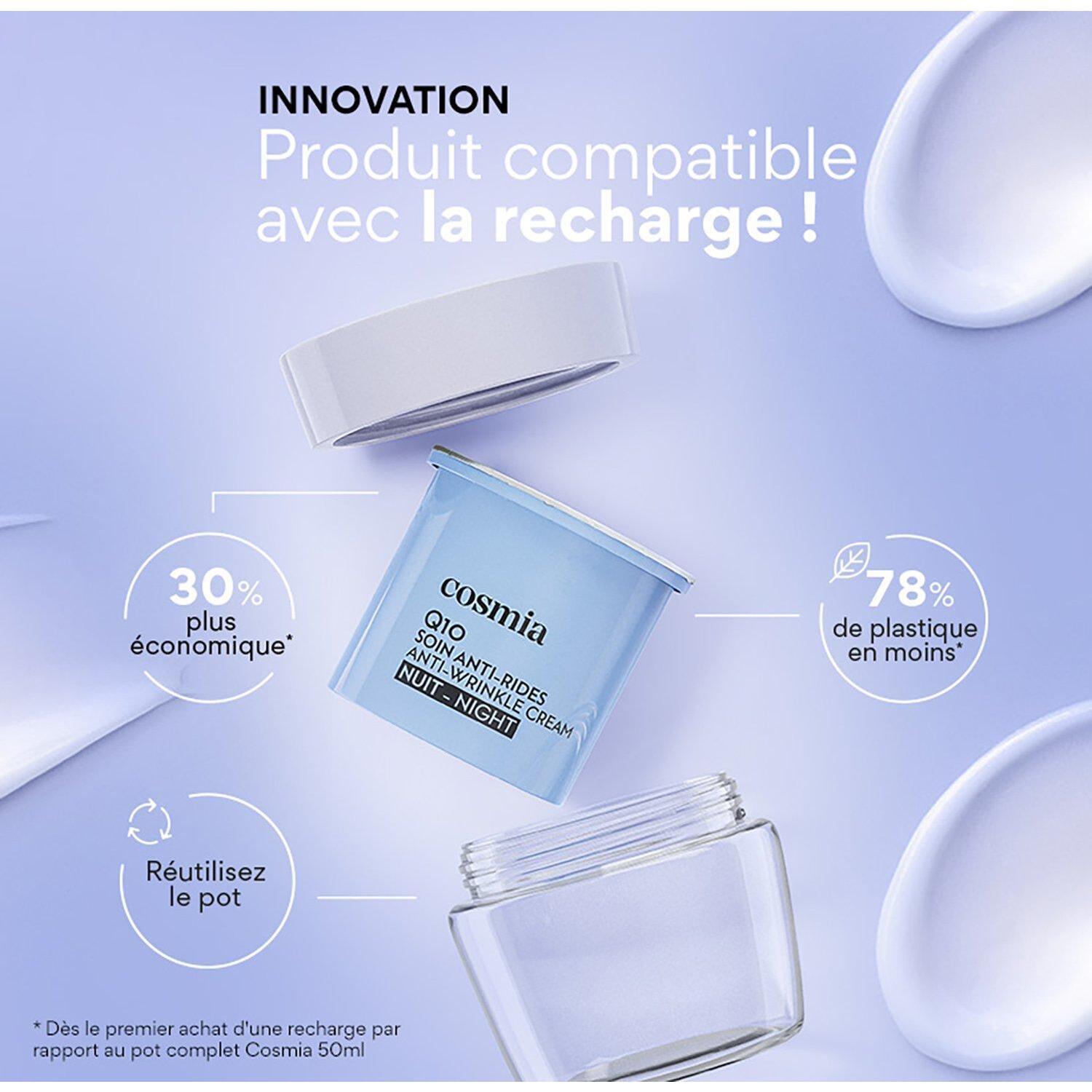 Voir la diapositive 7 : COSMIA Q10 Crème de nuit visage anti-rides tous types de peaux Pot rechargeable 50ml