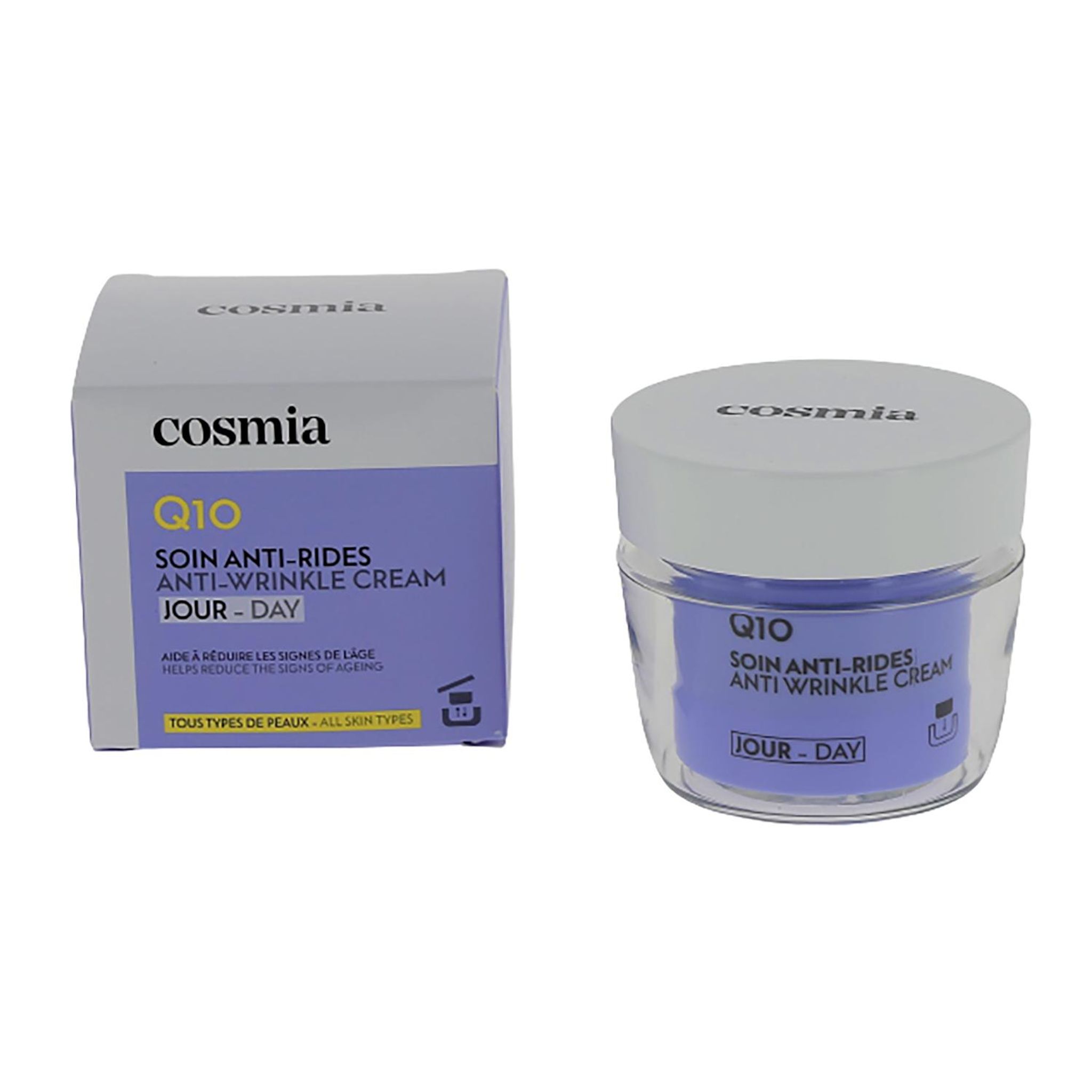 Voir la diapositive 3 : COSMIA Q10 Crème de jour visage anti-rides tous types de peaux Pot rechargeable 50ml