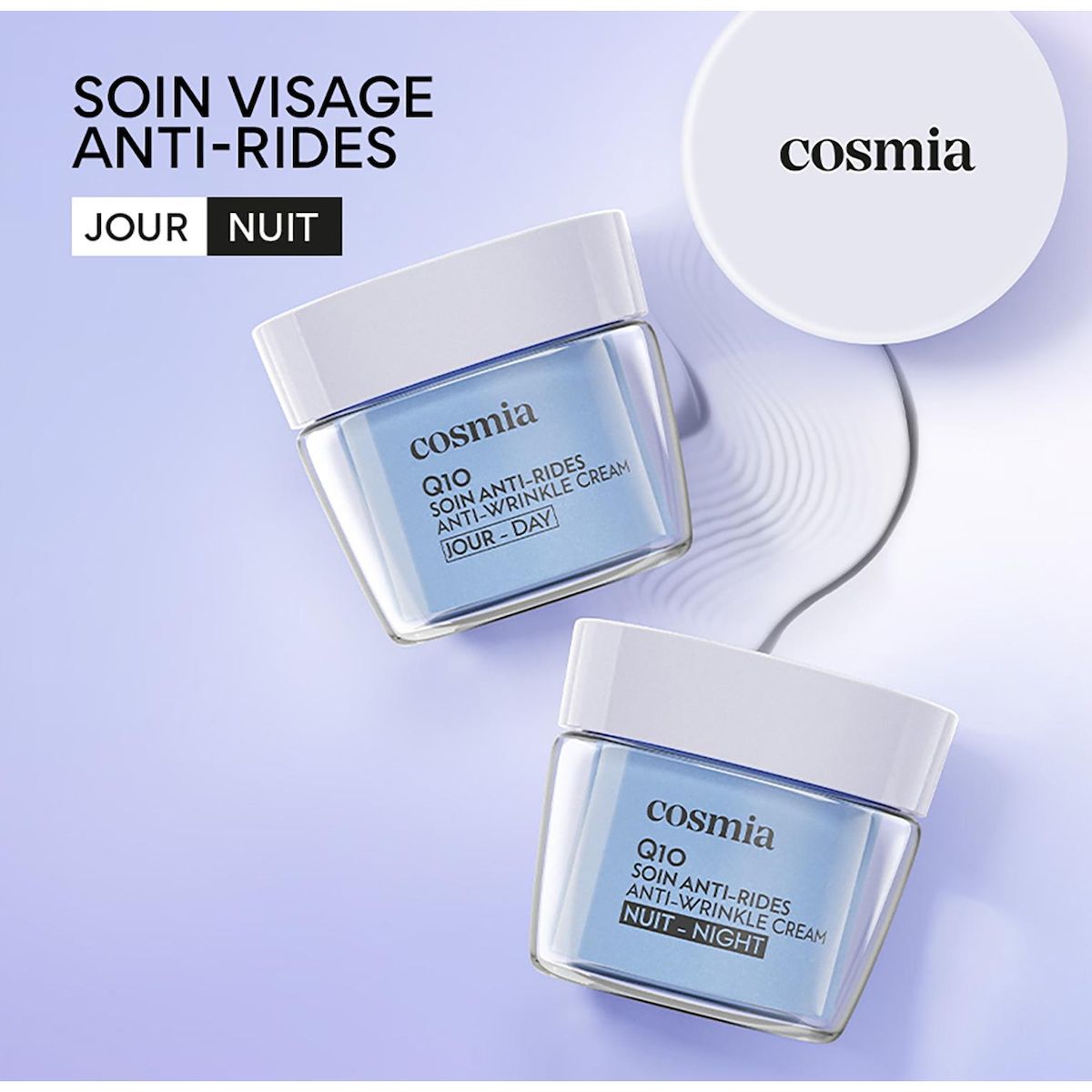 COSMIA Q10 Crème de jour visage anti-rides tous types de peaux Pot rechargeable 50ml