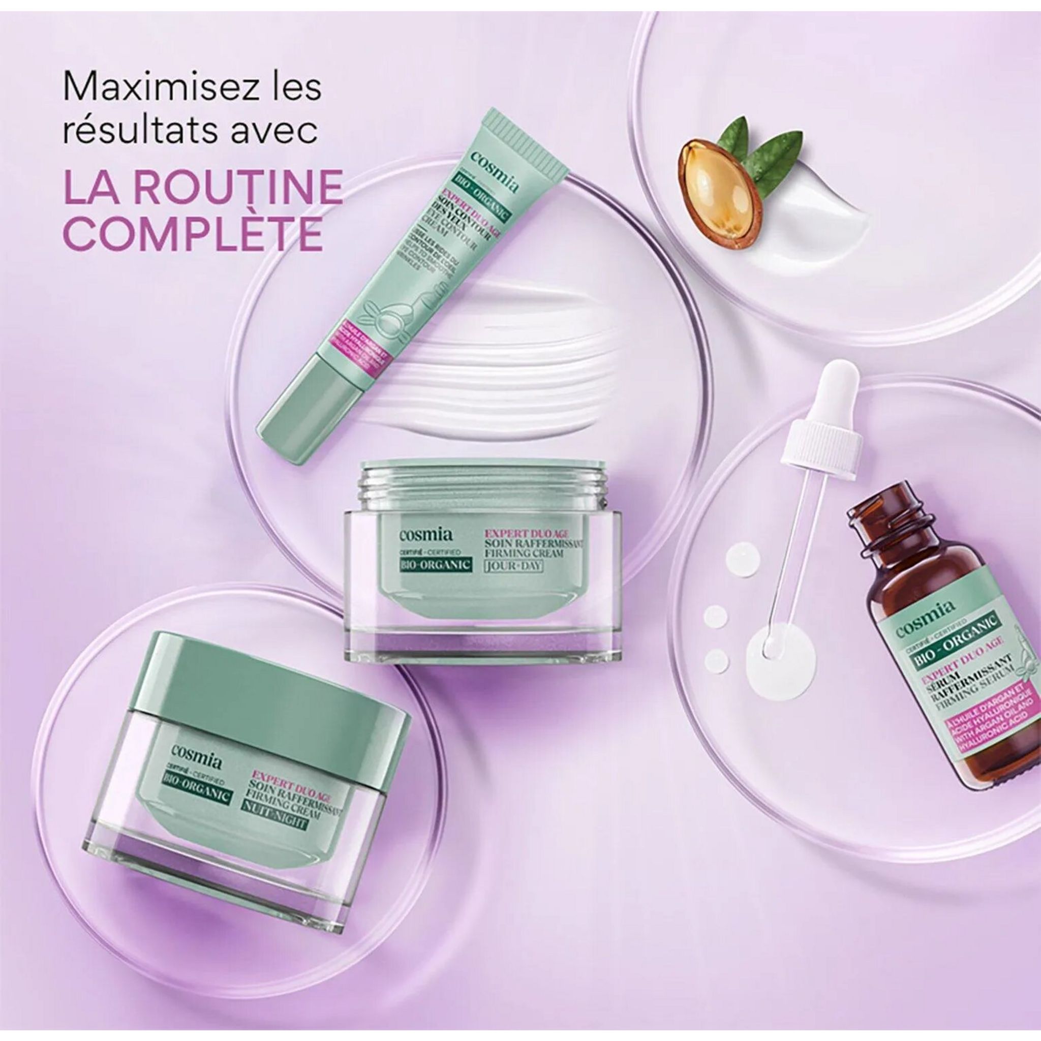 Voir la diapositive 4 : COSMIA Expert duo âge Crème de jour raffermissante bio à l'huile d'argan et acide hyaluronique Pot rechargeable 50ml