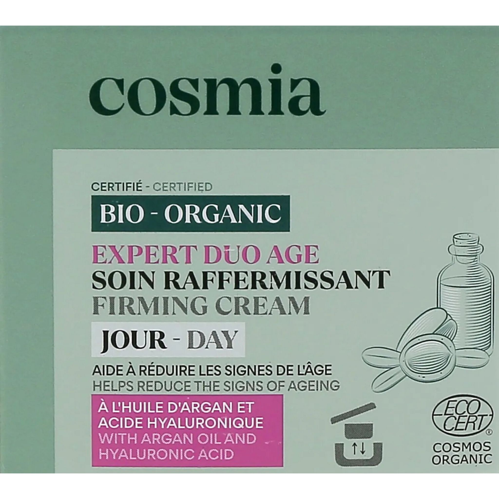 Voir la diapositive 5 : COSMIA Expert duo âge Crème de jour raffermissante bio à l'huile d'argan et acide hyaluronique Pot rechargeable 50ml