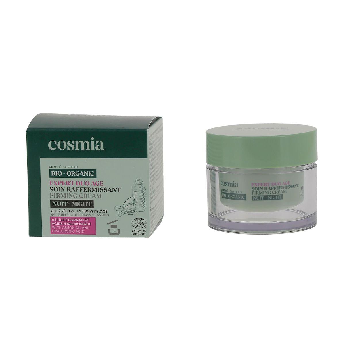 COSMIA BIO Expert duo âge Crème de nuit raffermissante bio à l'huile d'argan et acide hyaluronique Pot rechargeable 50ml