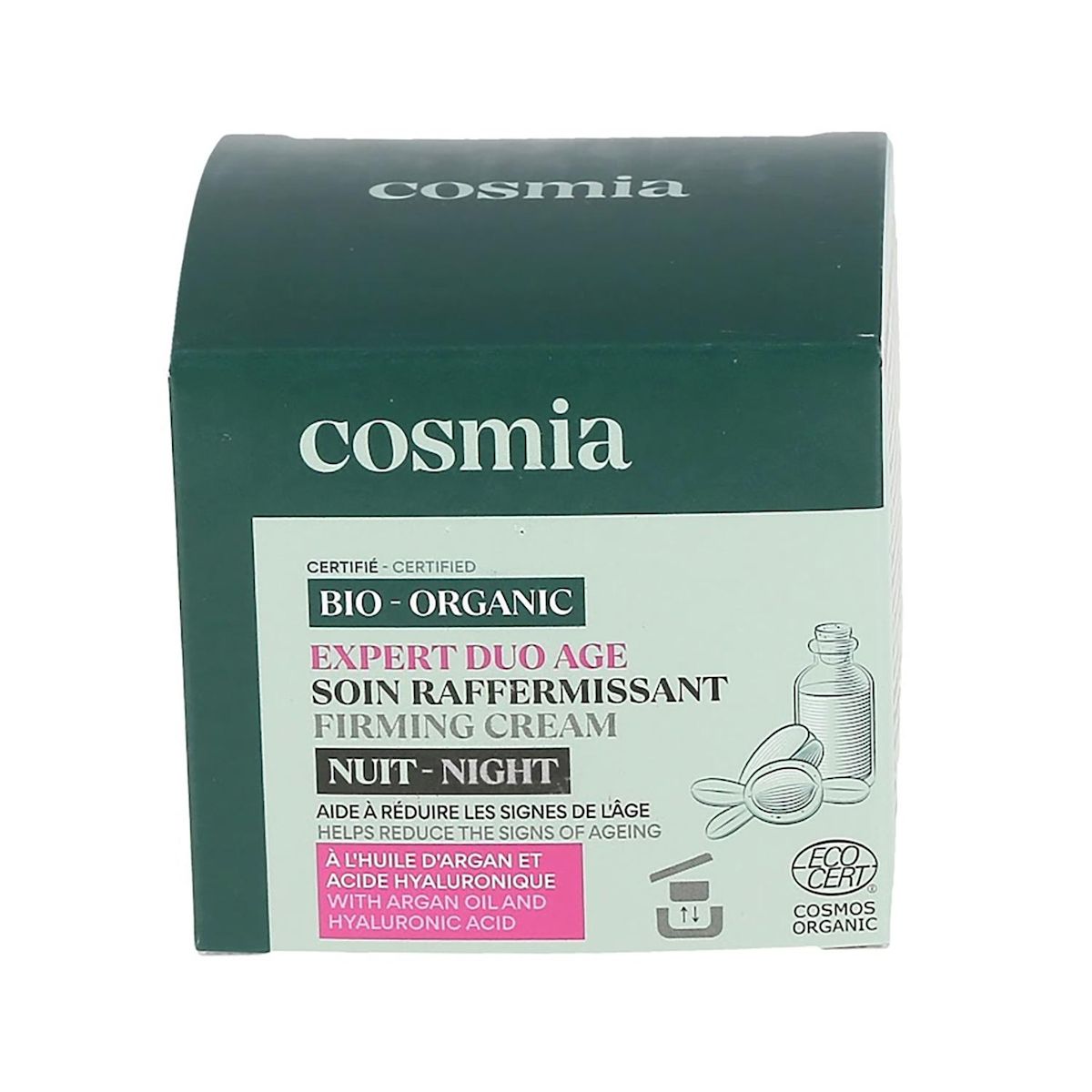 COSMIA BIO Expert duo âge Crème de nuit raffermissante bio à l'huile d'argan et acide hyaluronique Pot rechargeable 50ml