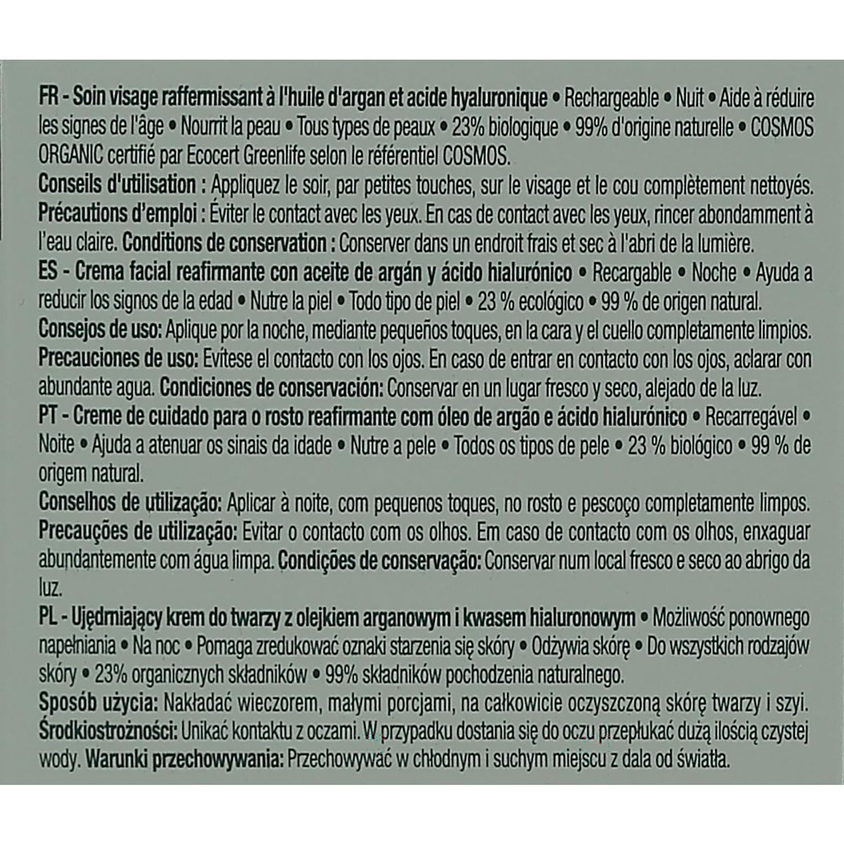 COSMIA BIO Expert duo âge Crème de nuit raffermissante bio à l'huile d'argan et acide hyaluronique Pot rechargeable 50ml