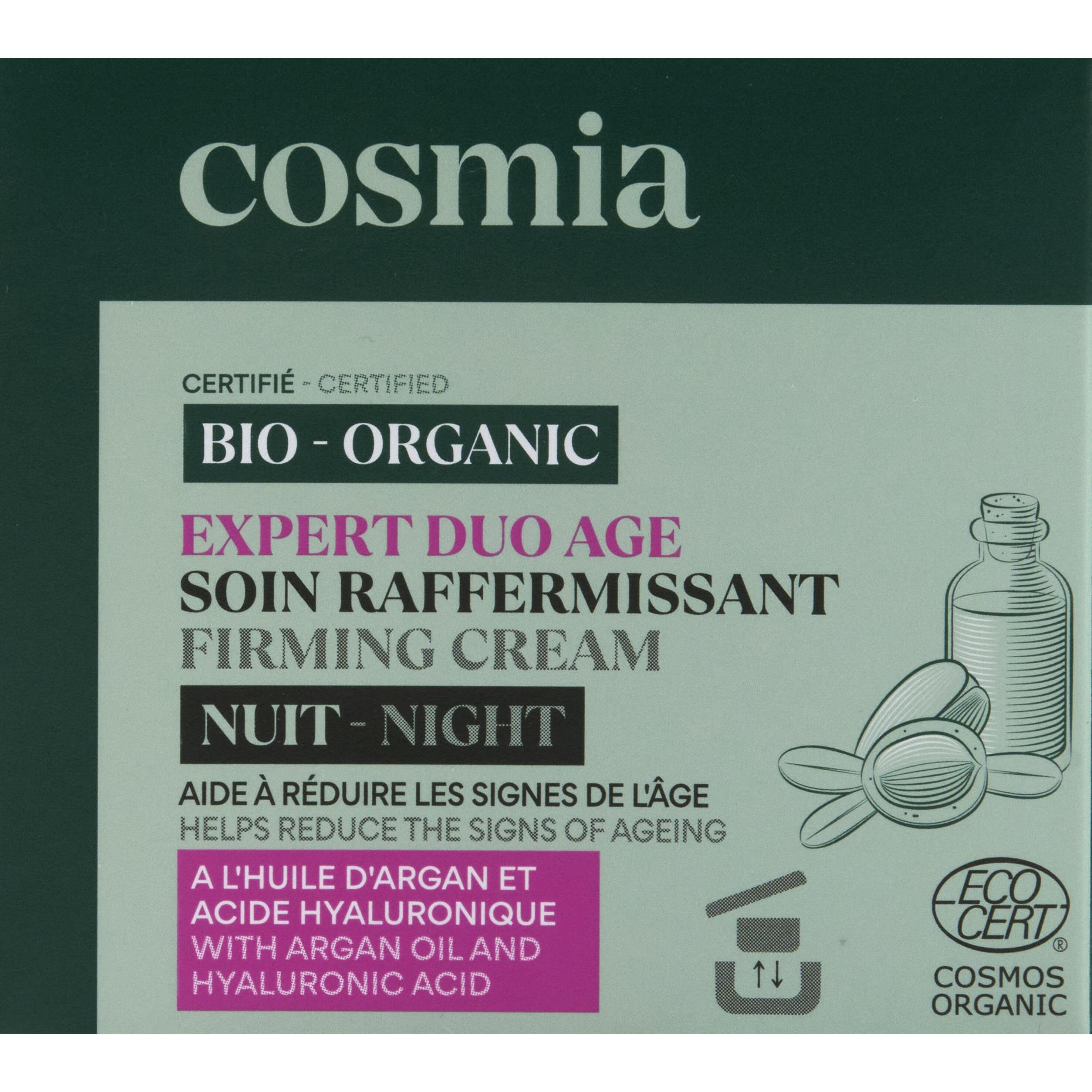 Voir la diapositive 7 : COSMIA BIO Expert duo âge Crème de nuit raffermissante bio à l'huile d'argan et acide hyaluronique Pot rechargeable 50ml