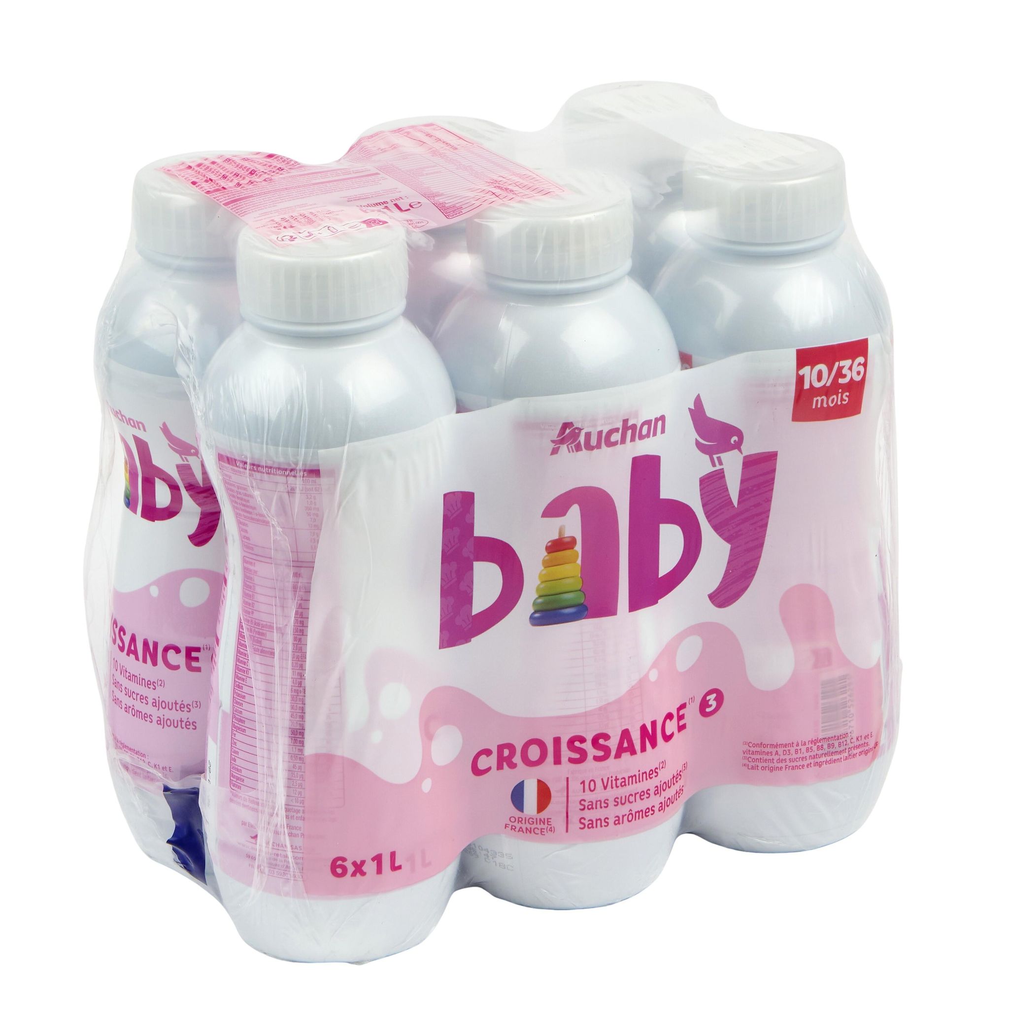Voir la diapositive 2 : AUCHAN BABY Lait de croissance liquide de 10 à 36 mois 6x1l