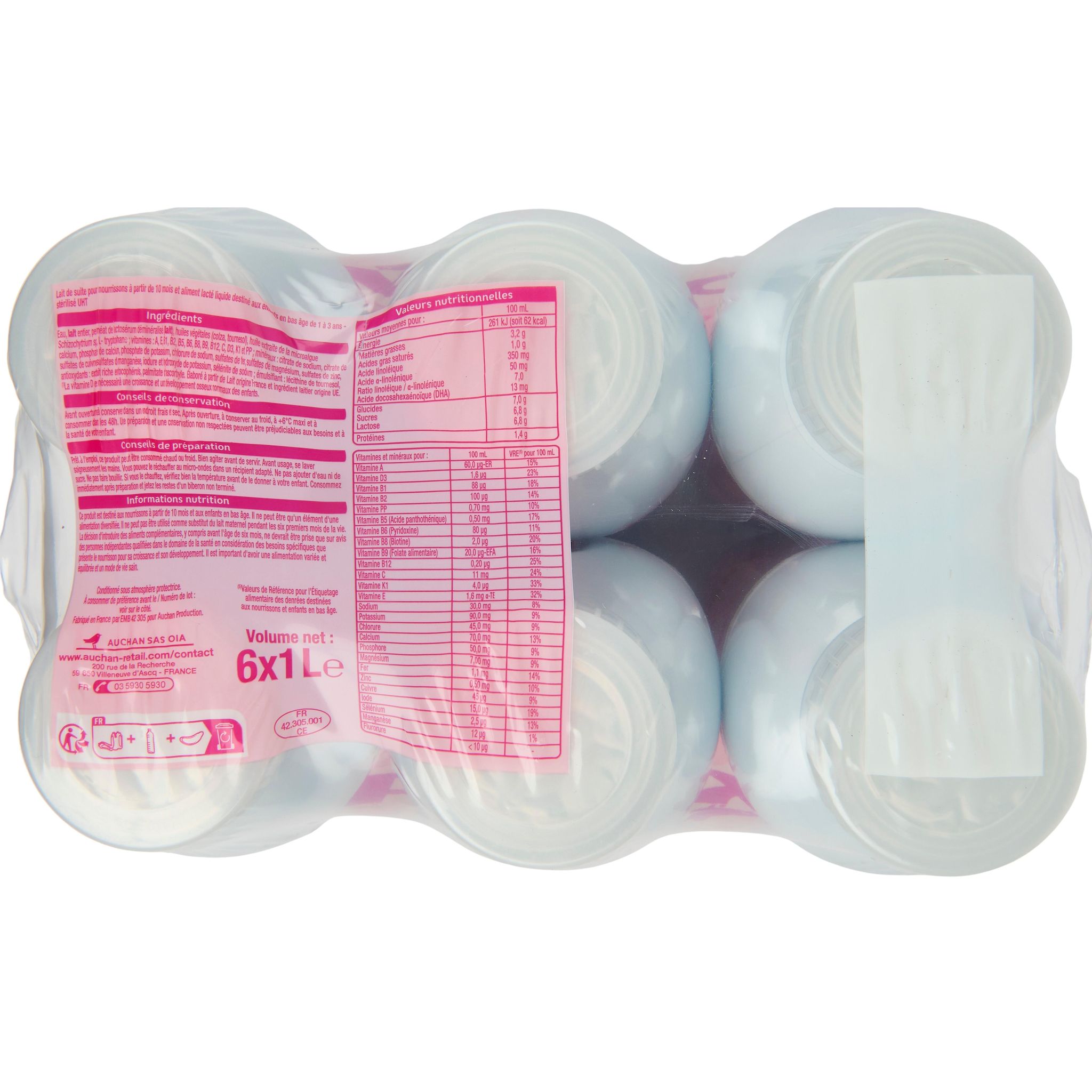 Voir la diapositive 3 : AUCHAN BABY Lait de croissance liquide de 10 à 36 mois 6x1l