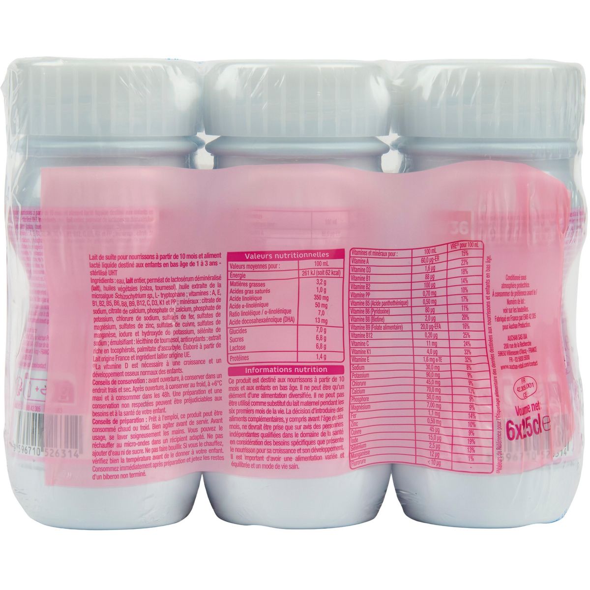 AUCHAN BABY Lait de croissance liquide 3 dès 10 mois à 3 ans 6 x 0.25l