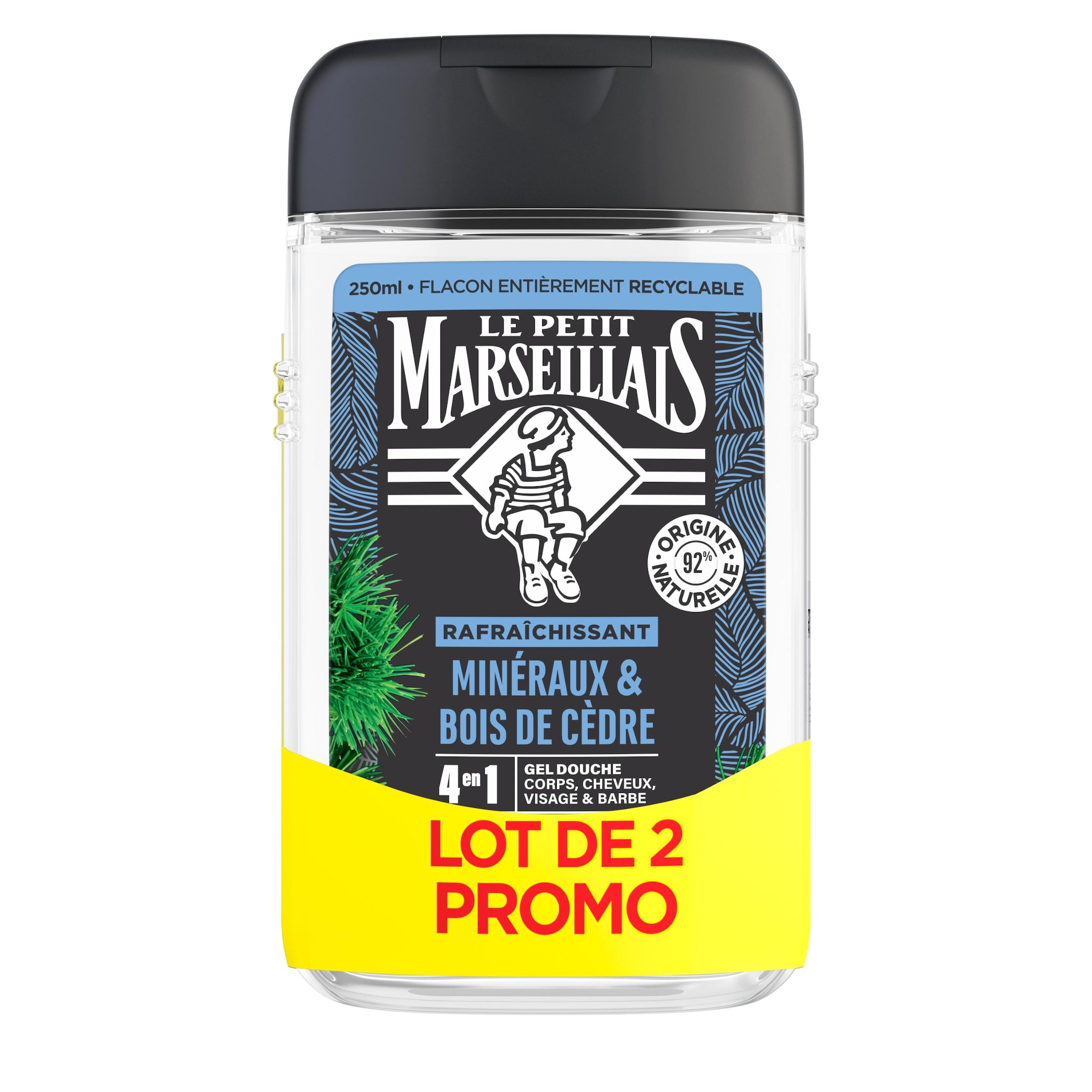 LE PETIT MARSEILLAIS Gel douche 4en1 minéraux et bois de cèdre 2x250ml