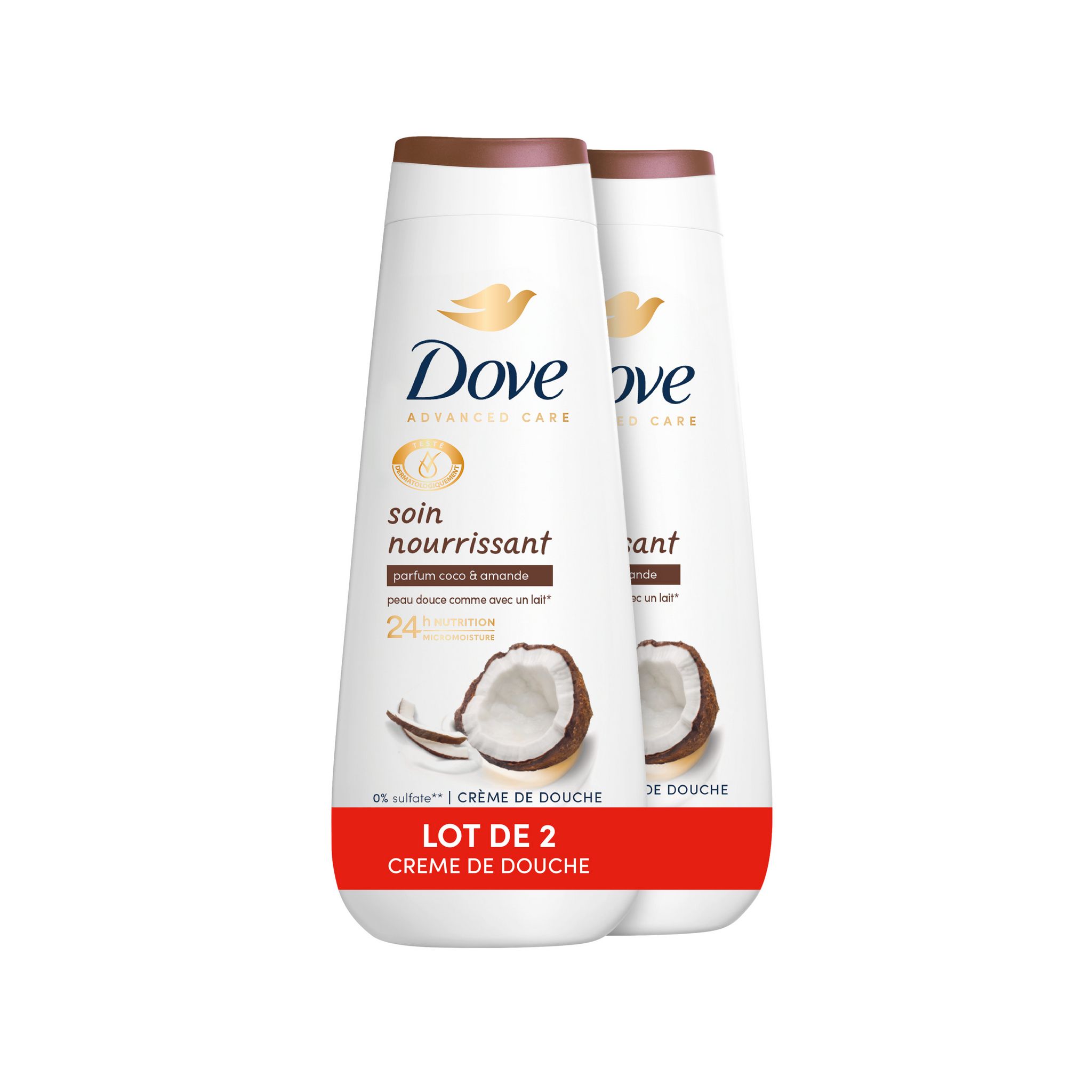 DOVE Soin nourrissant crème de douche coco & amande 2x225ml