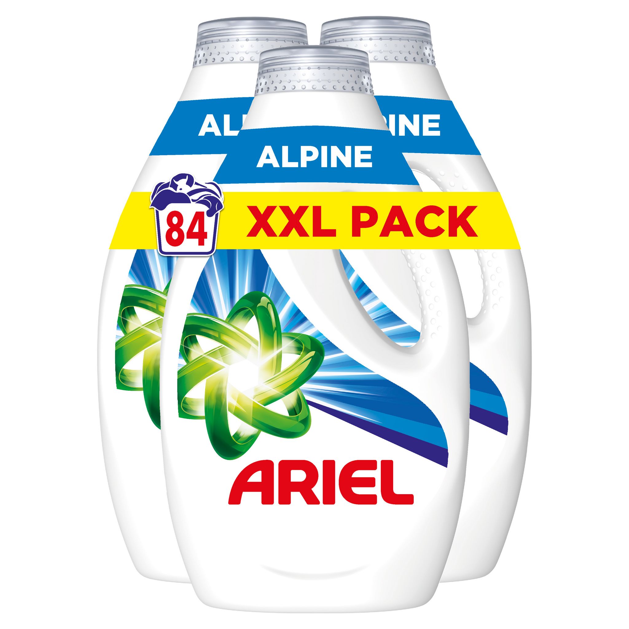 ARIEL Lessive liquide Alpine 84 lavages 3x1.26l pas cher - Auchan.fr