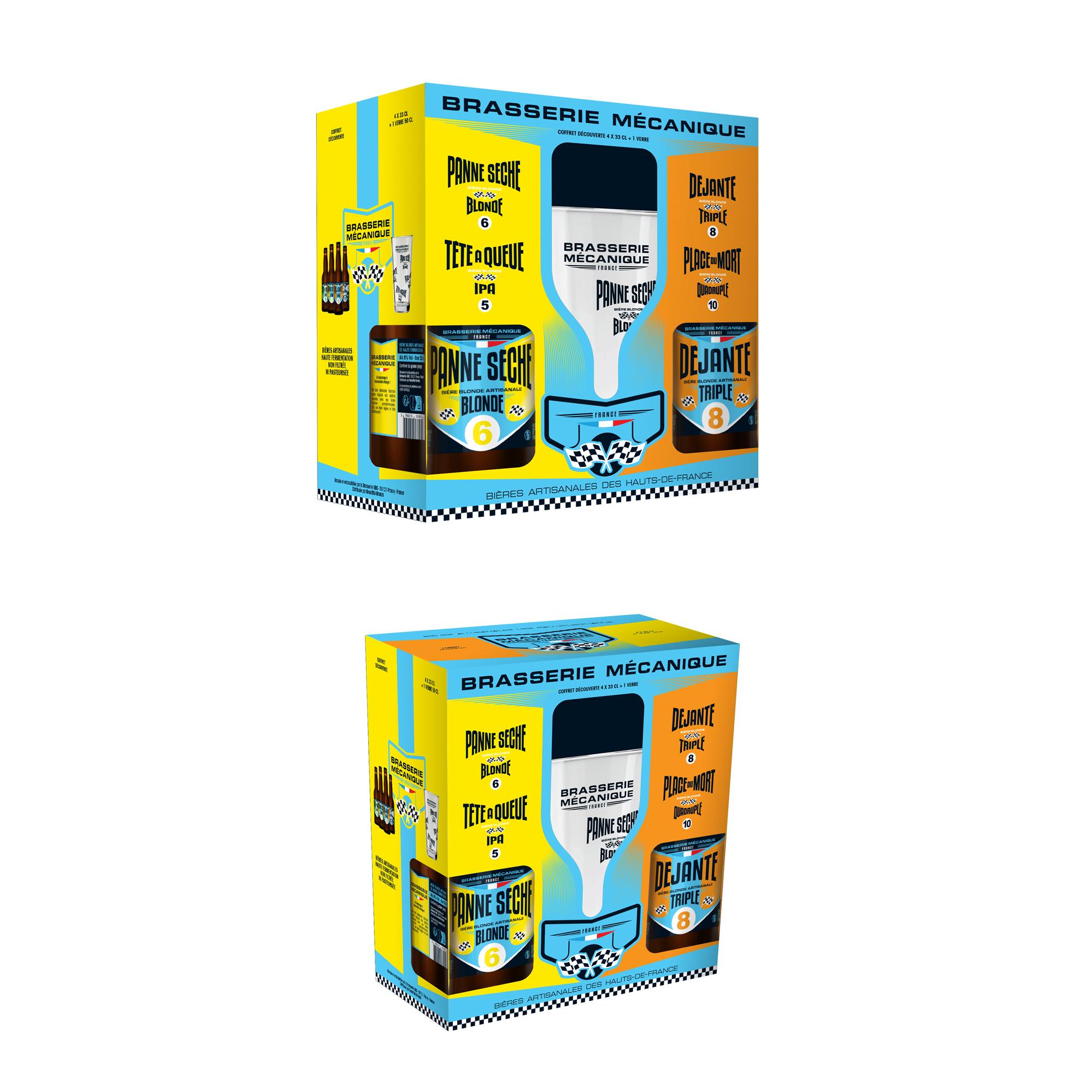BRASSERIE MÉCANIQUE Coffret assortiment de bières 7.25 % avec un verre 4x33cl