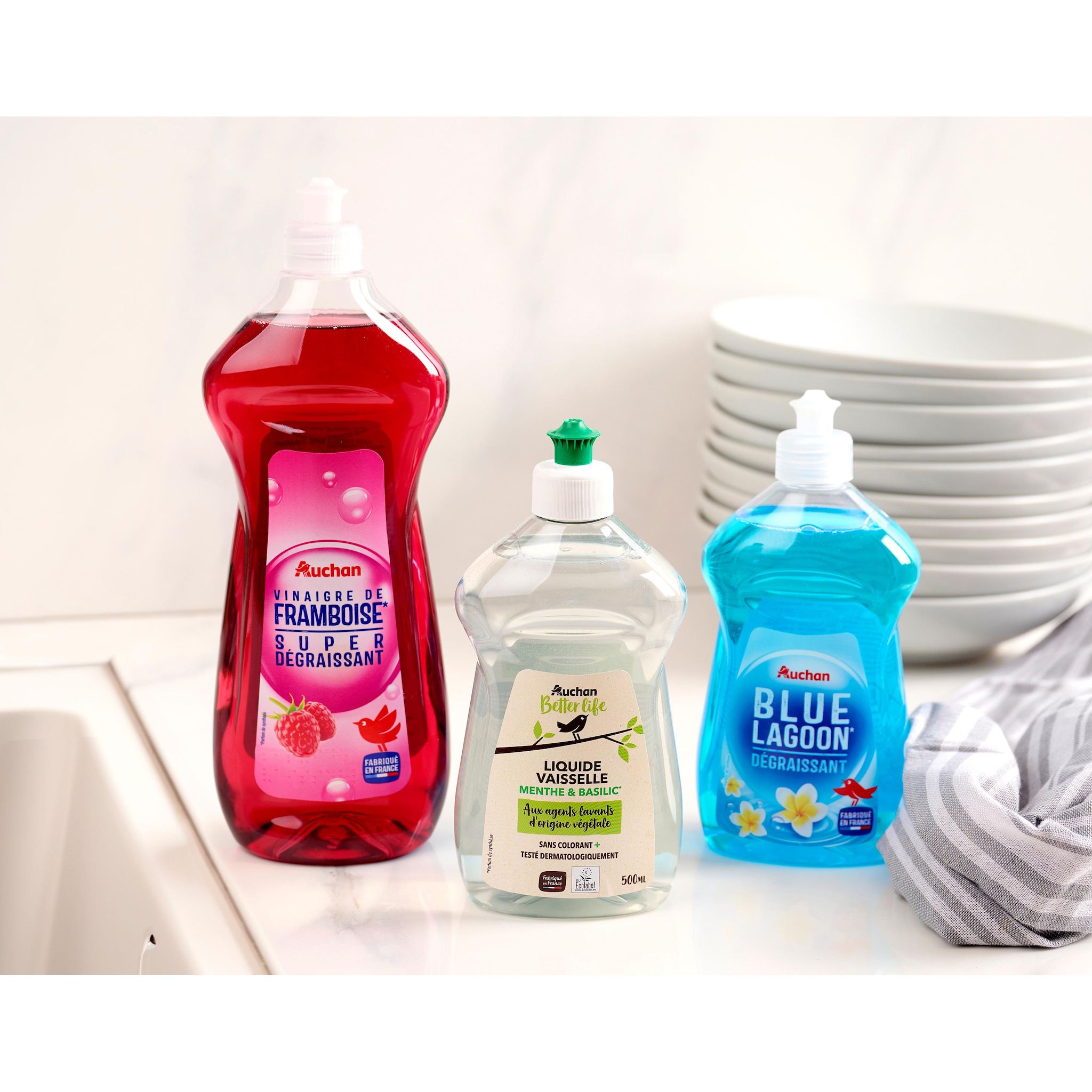 Voir la diapositive 2 : AUCHAN BETTER LIFE Liquide vaisselle menthe basilic 500ml