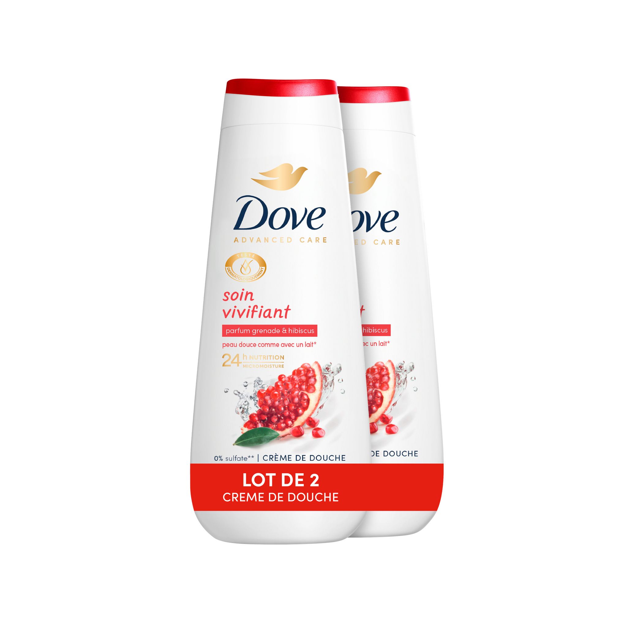 DOVE Soin vivifiant crème de douche parfum grenade & hibiscus 2x225ml