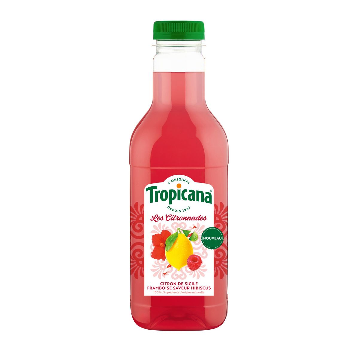 TROPICANA Les citronnades citron de Sicile framboise saveur hibiscus 90cl