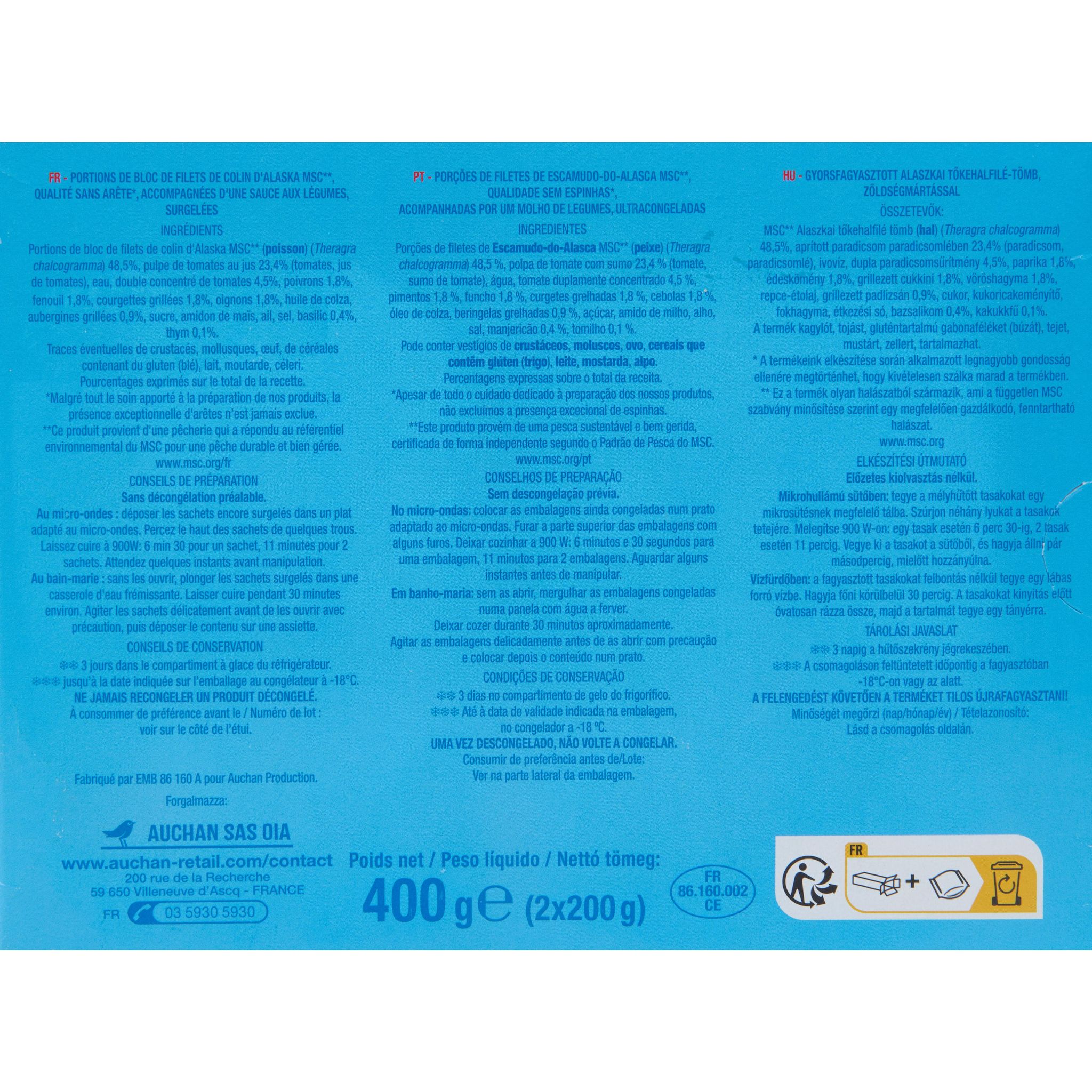 Voir la diapositive 2 : AUCHAN Poisson provençale 400g