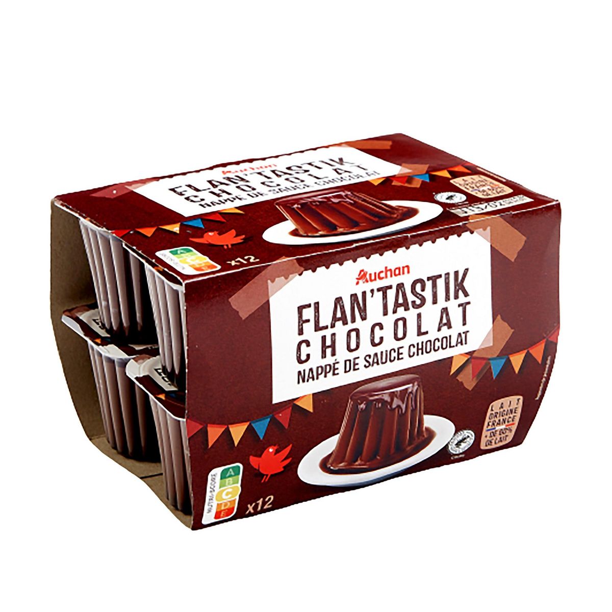 AUCHAN Flan au chocolat nappé de sauce chocolat 12x100g