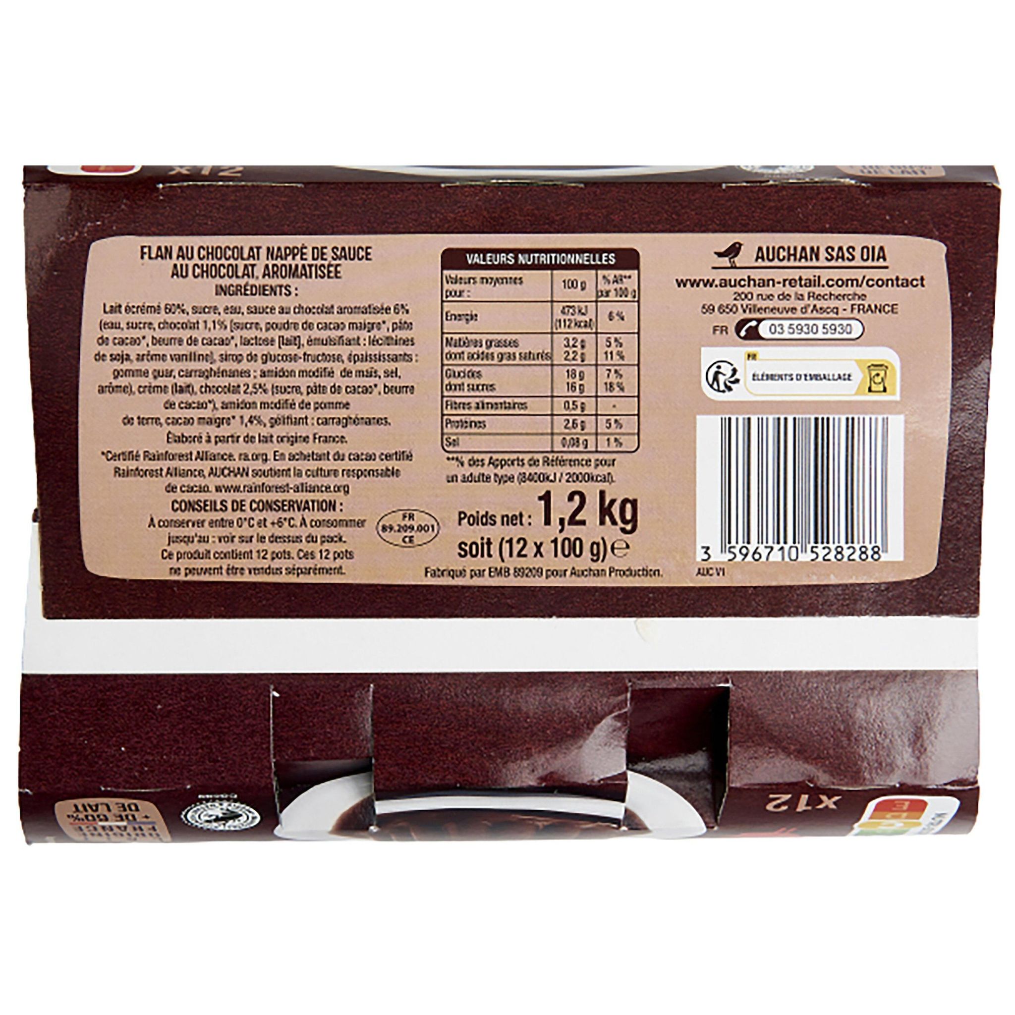 Voir la diapositive 3 : AUCHAN Flan au chocolat nappé de sauce chocolat 12x100g