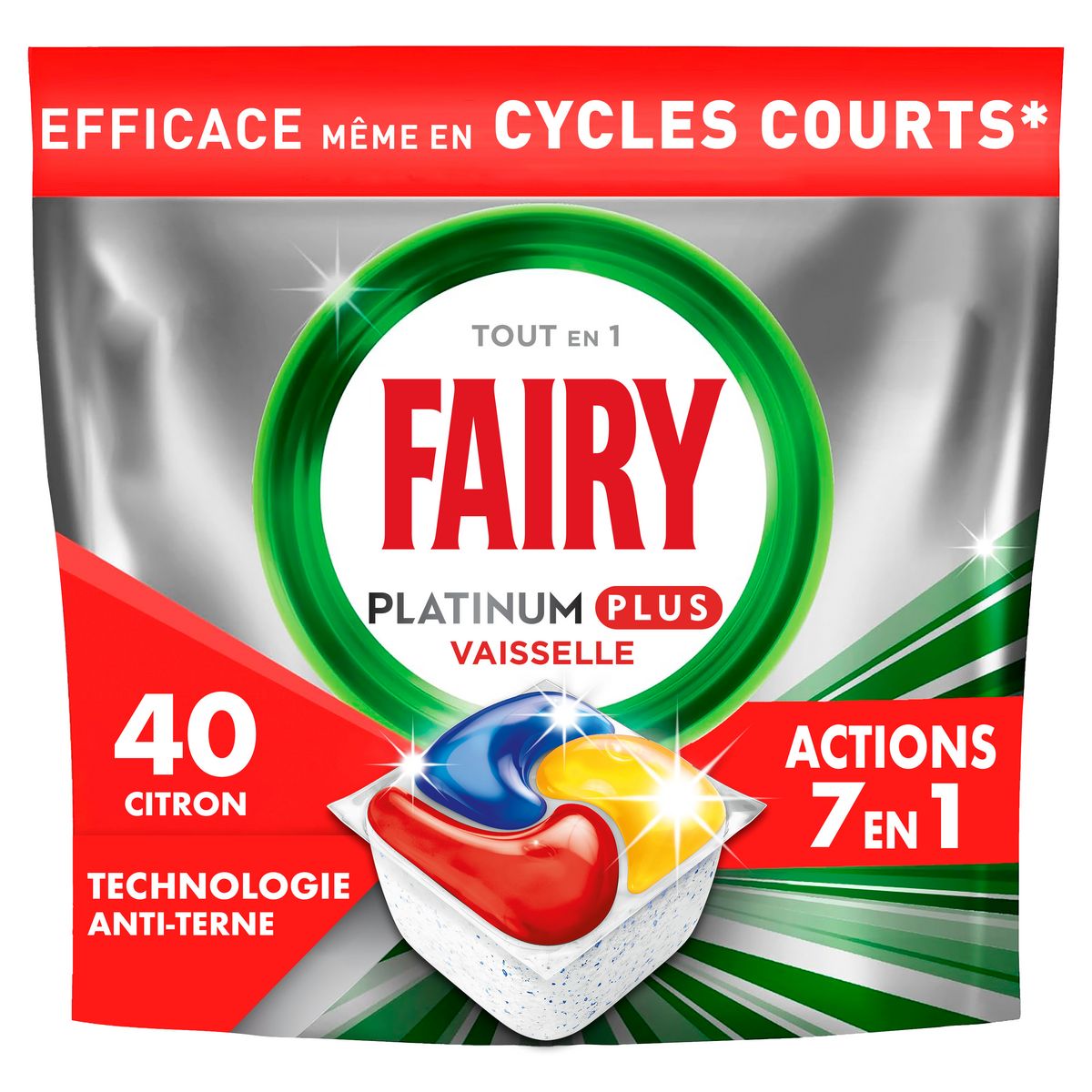 FAIRY Platinium Plus Tablettes lave-vaisselle tout en 1 anti-terne citron 40 tablettes