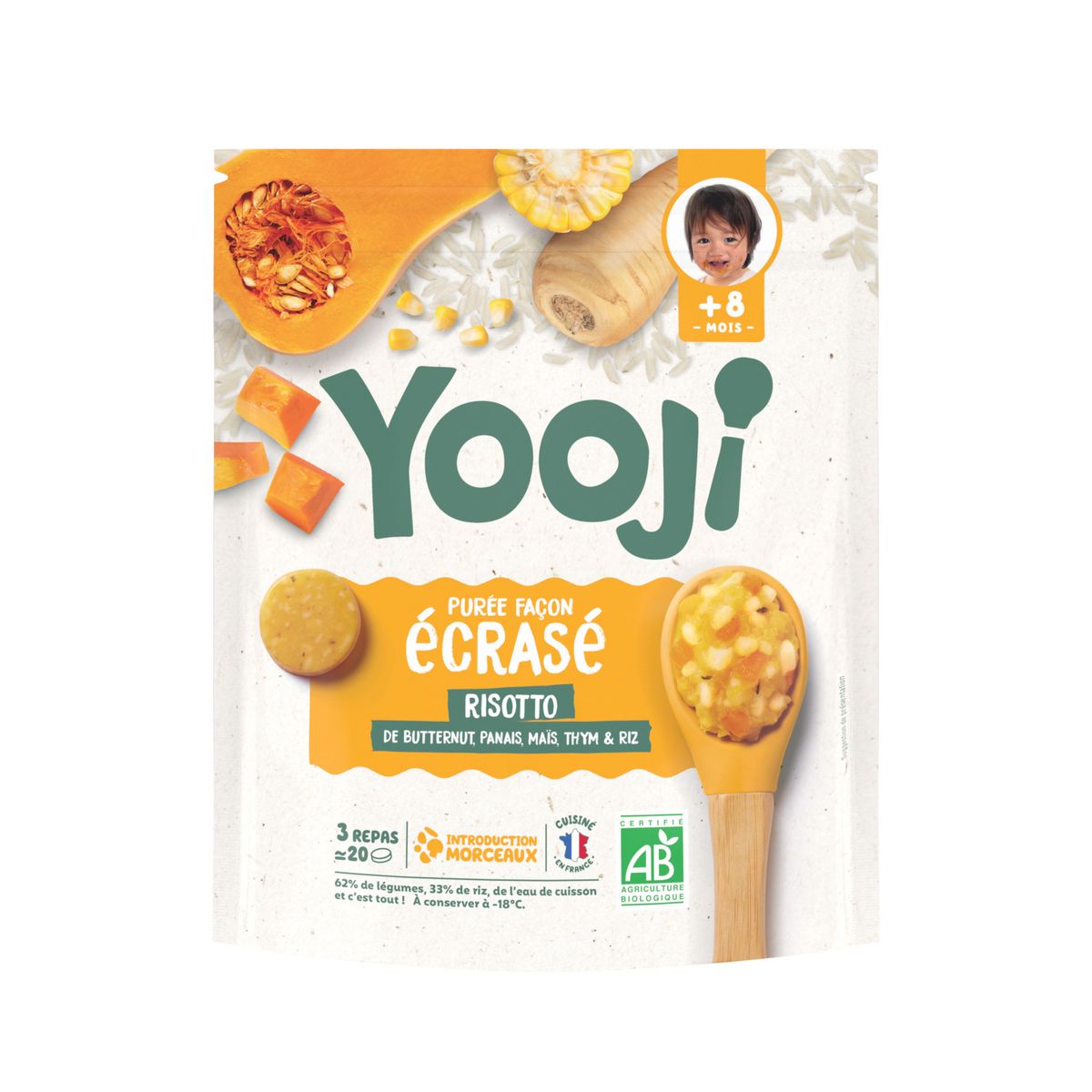 YOOJI Purée façon écrasé risotto de butternut panais maïs thym & riz bio dès 8 mois 3 portions 400g
