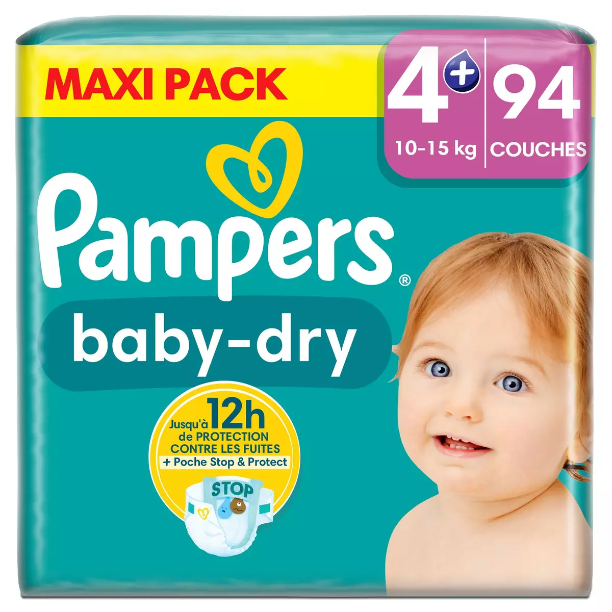 PAMPERS Baby-dry couches taille 4+ (10-15kg) 94 couches