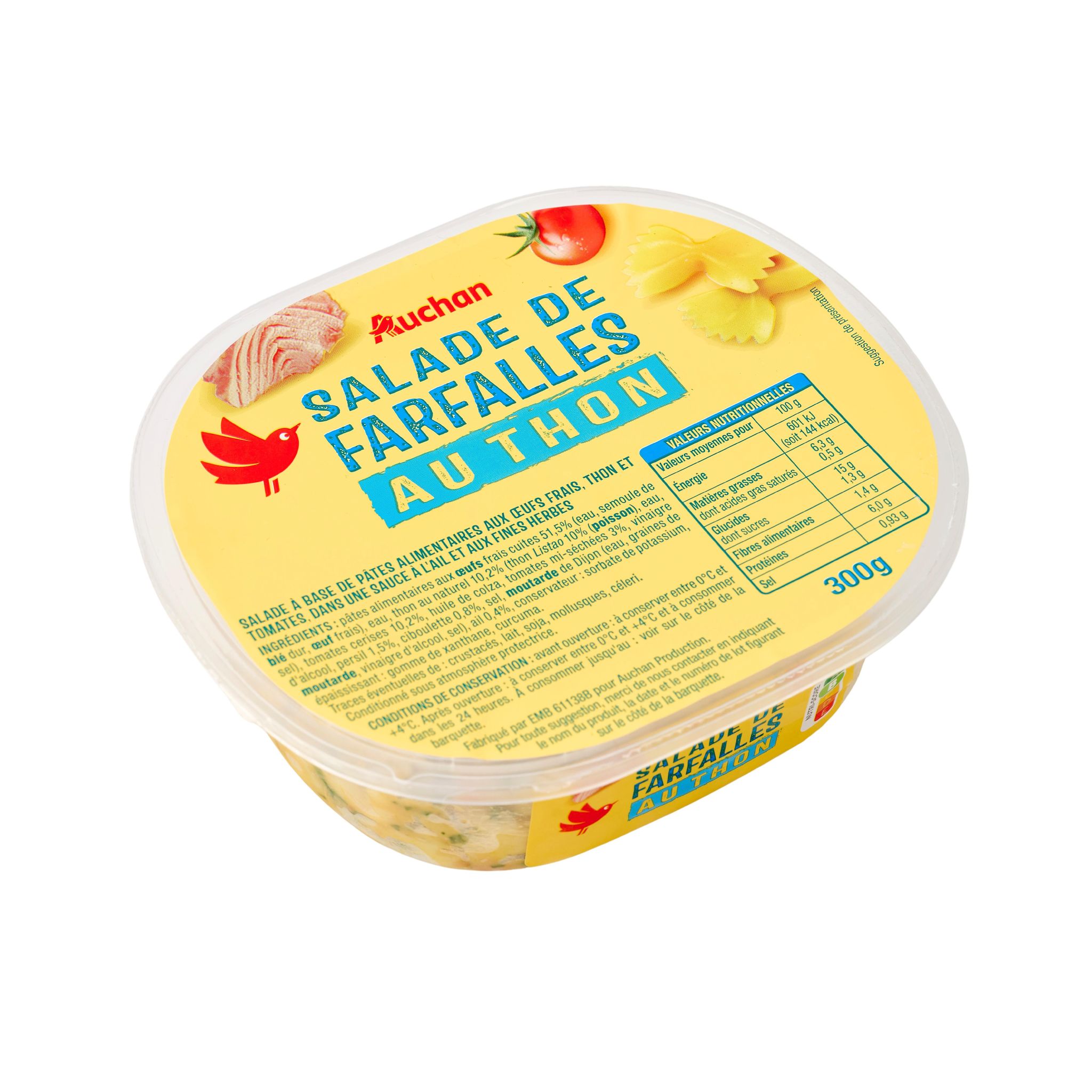 Voir la diapositive 2 : AUCHAN Salade de farfalles au thon 300g