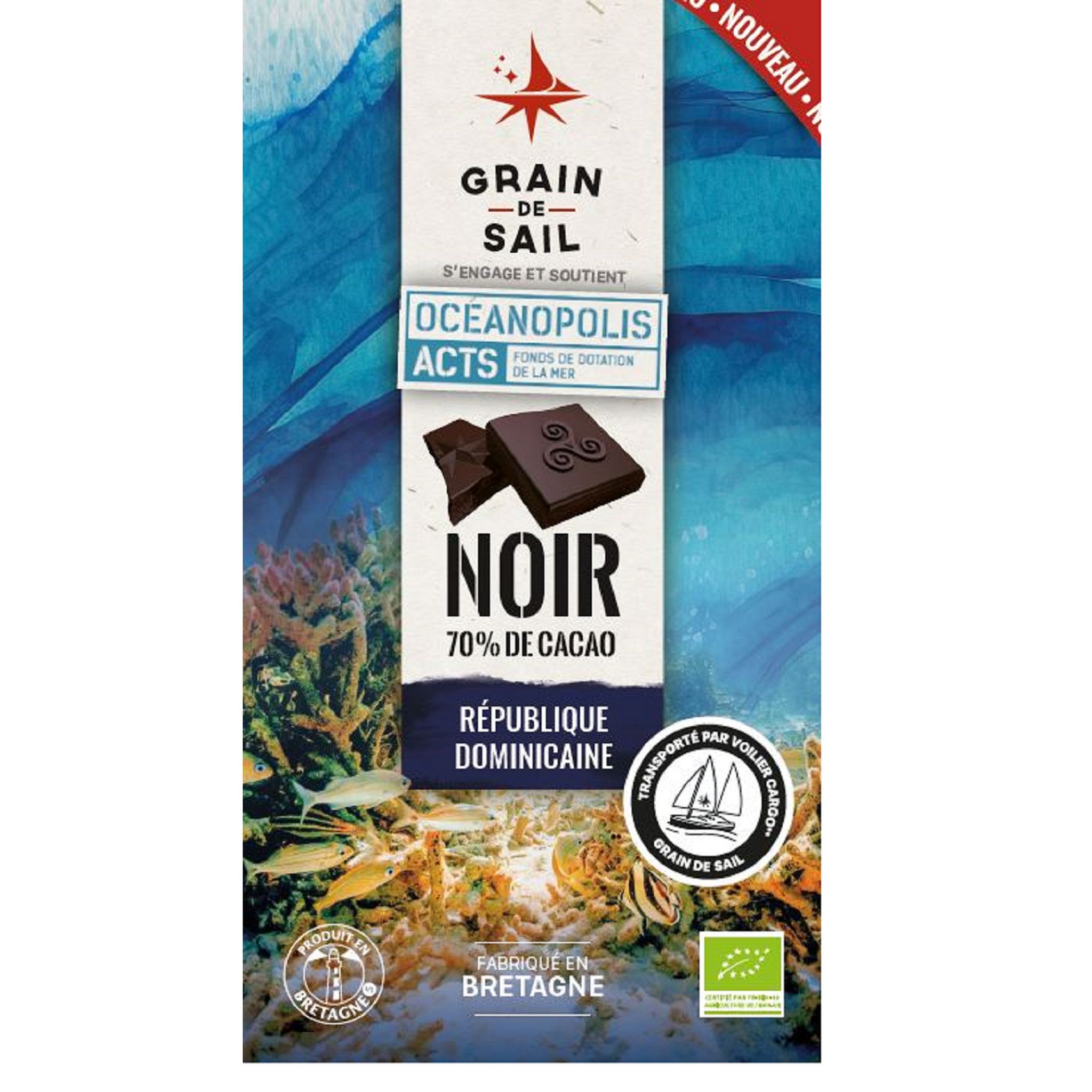 GRAIN DE SAIL Tablette de chocolat noir bio 70% de cacao 1 pièce 100g