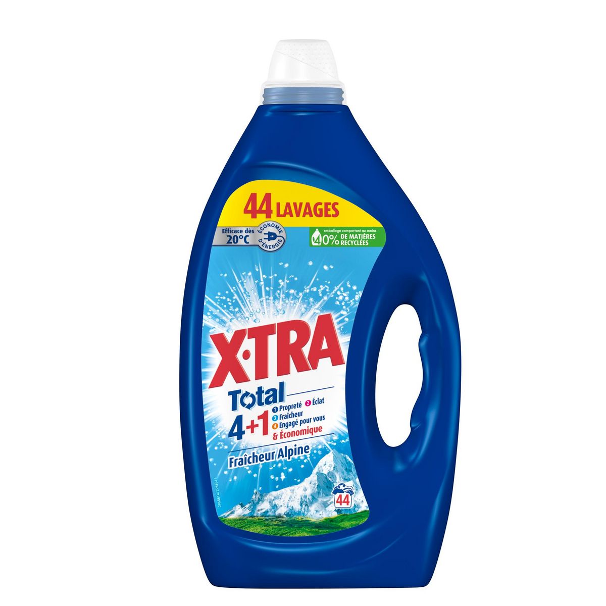 X-TRA Lessive liquide total 4+1 fraîcheur alpine 44 lavages 1,98l