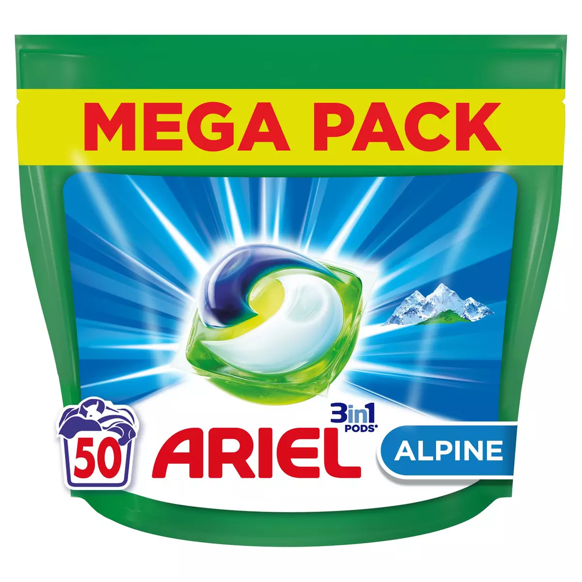 ARIEL Pods lessive capsules détergent 3en1 Alpine 50 lavages