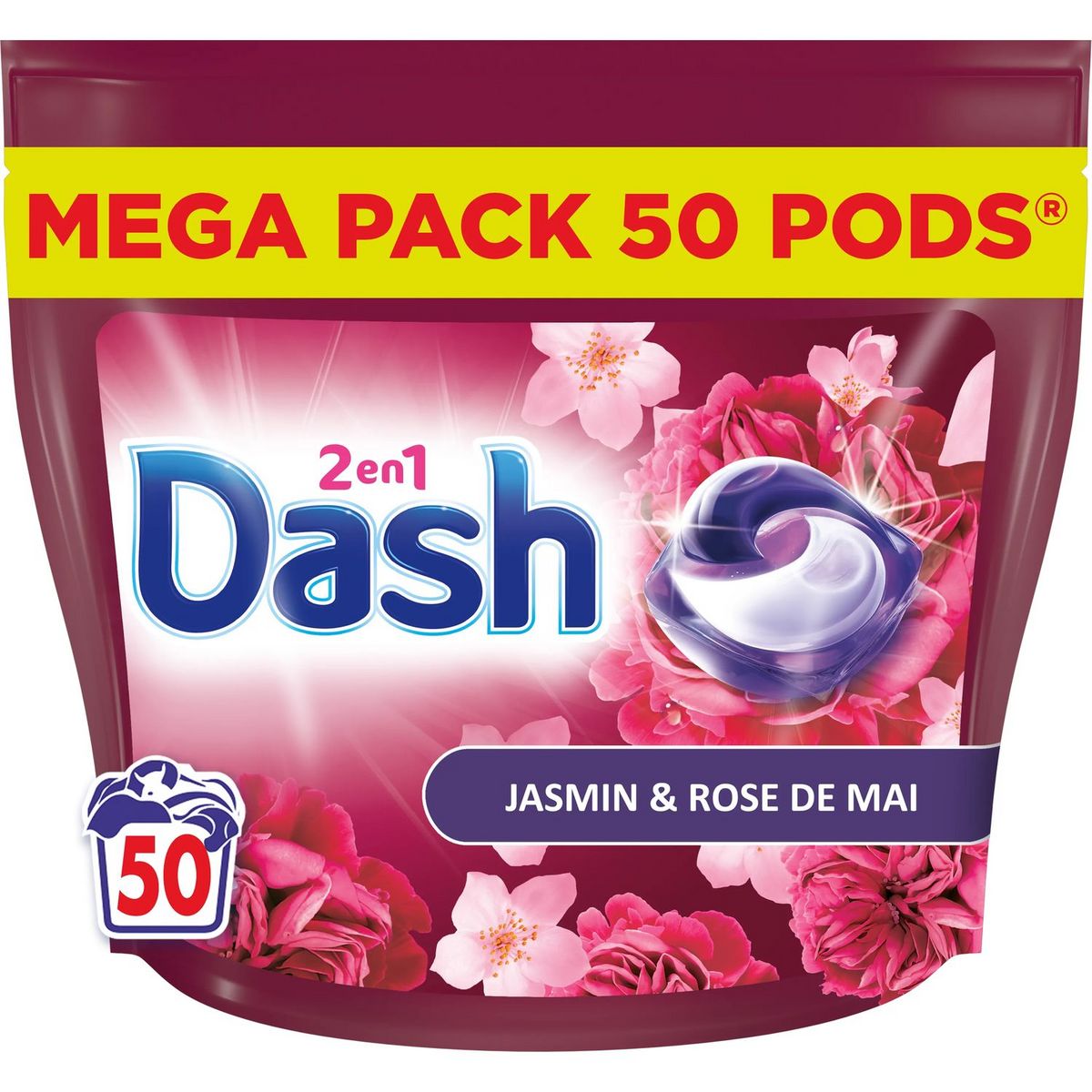 DASH Pods Lessive capsules 2 en 1 jasmin et rose de mai 50 capsules