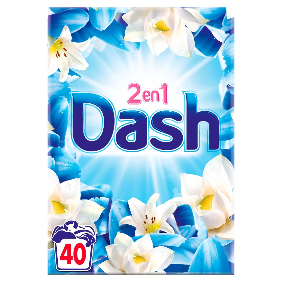 DASH Lessive en poudre en air frais fleur blanche lavages 2,2kg