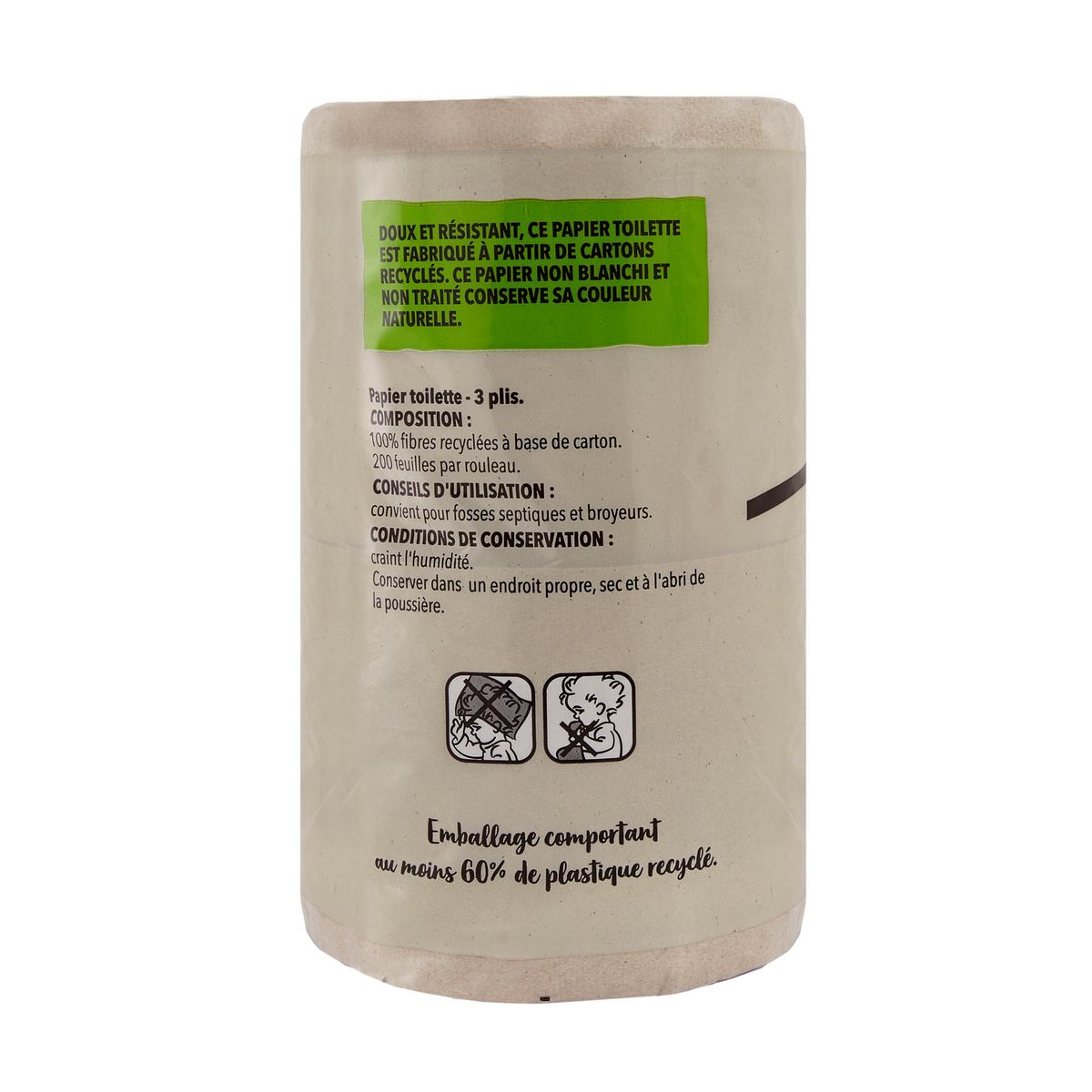 AUCHAN BETTER LIFE Papier toilette non blanchi 3 épaisseurs 6 maxi rouleaux