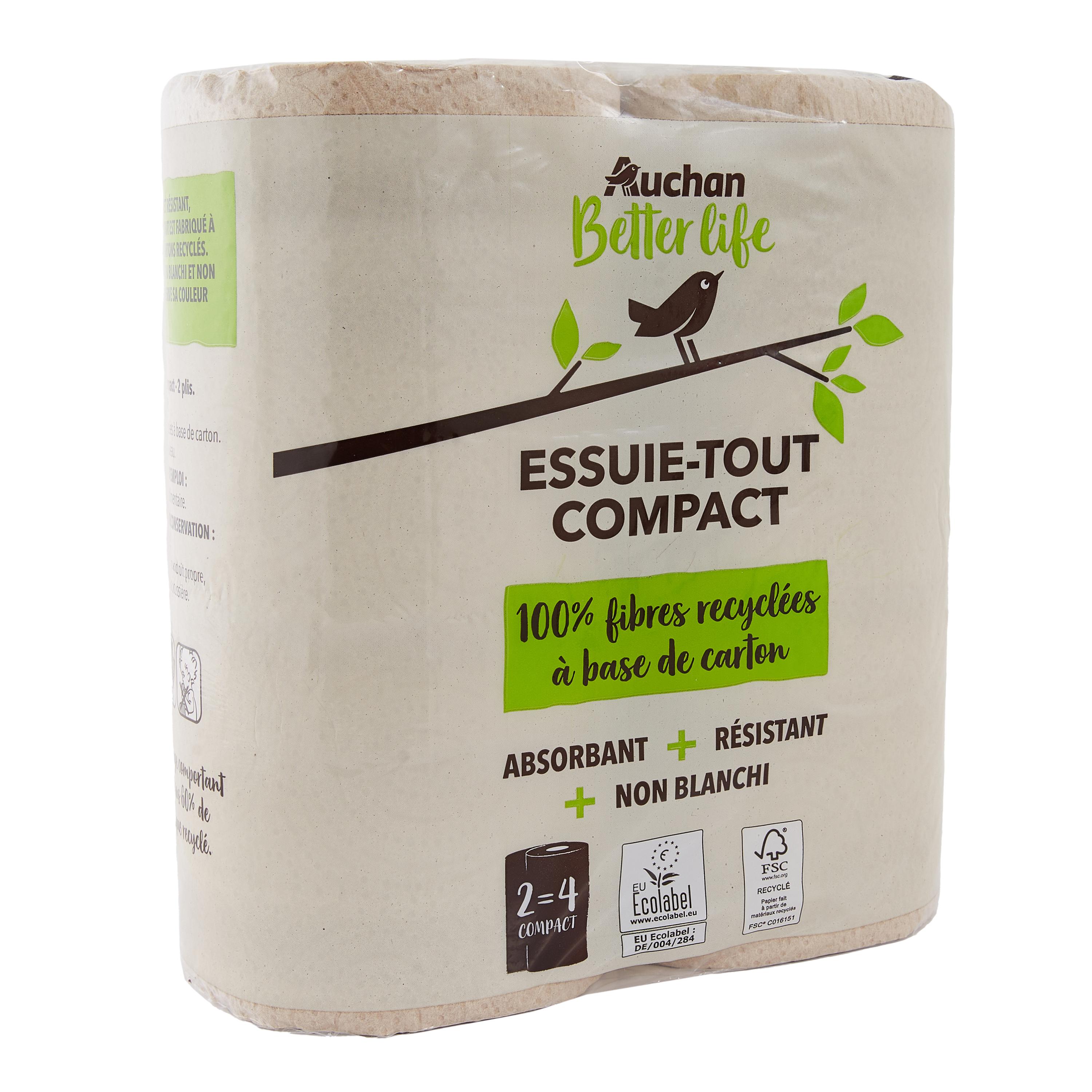 Voir la diapositive 3 : AUCHAN BETTER LIFE Essuie-tout compact  = 4 standards 2 rouleaux