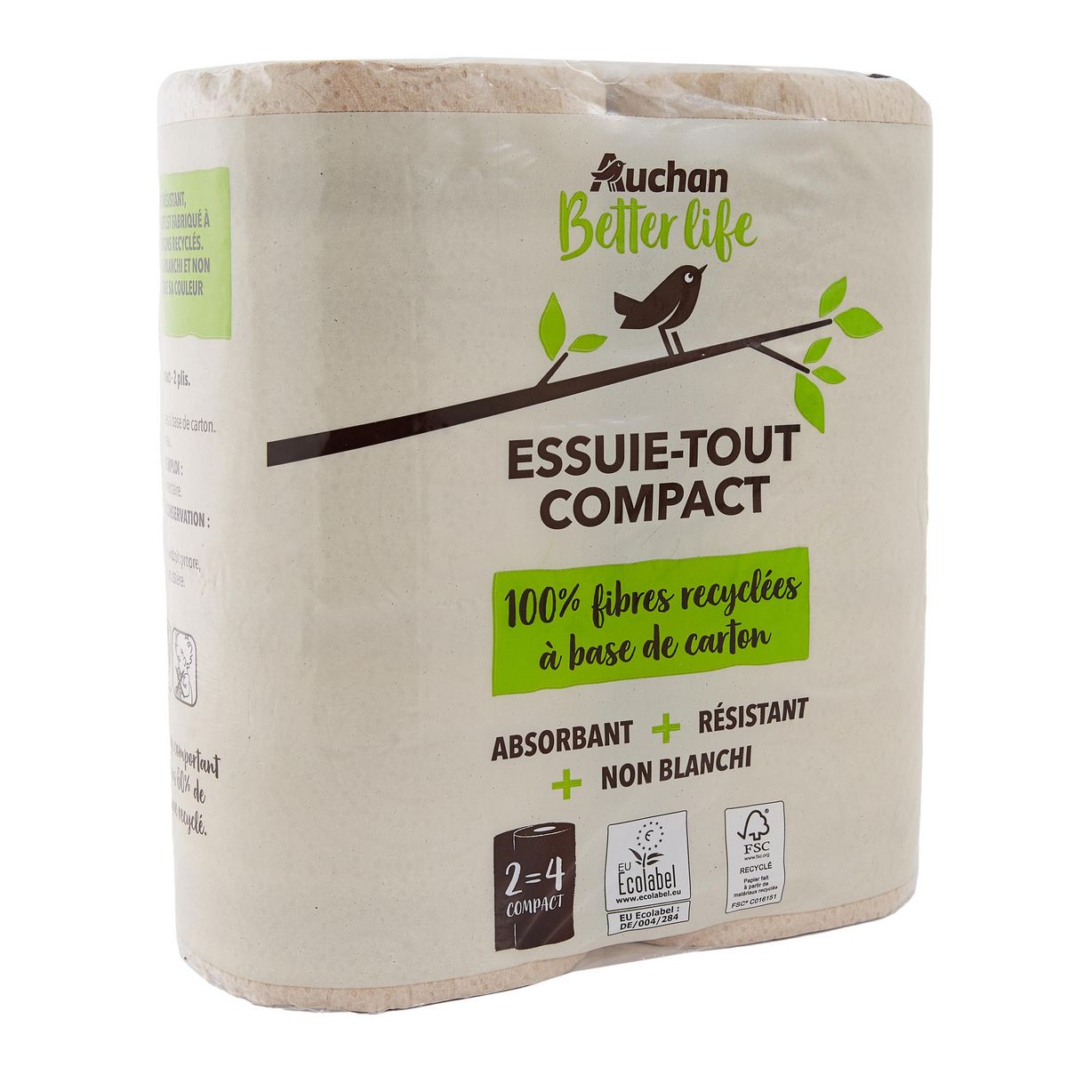 AUCHAN BETTER LIFE Essuie-tout compact  = 4 standards 2 rouleaux
