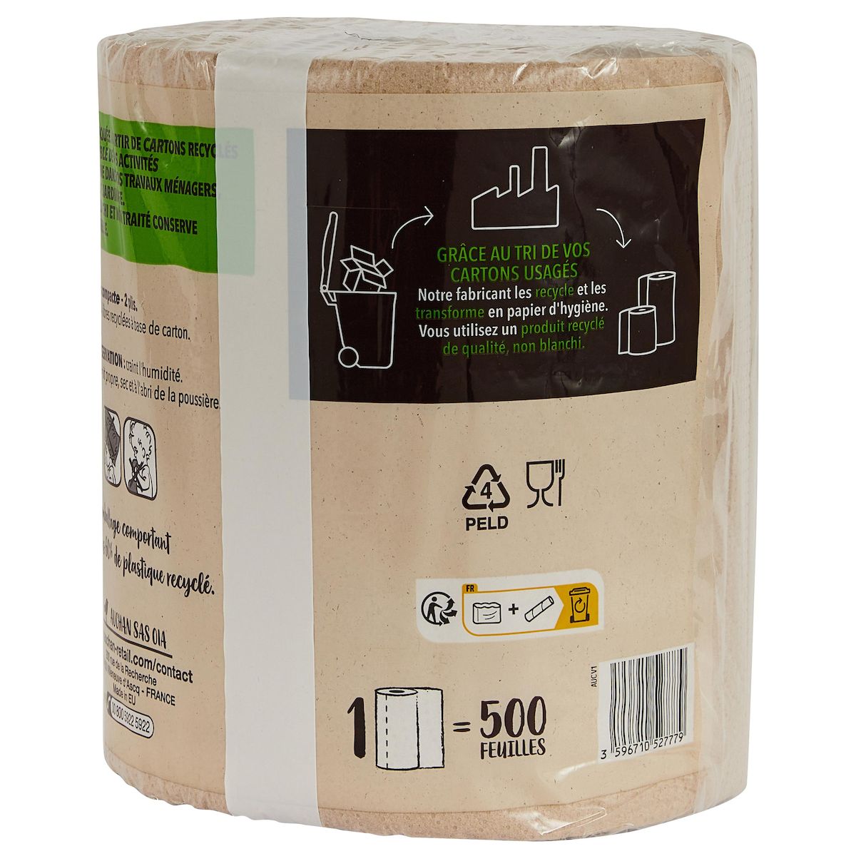 AUCHAN BETTER LIFE BOBINE MULTI USAGE COMPACT 500 FEUILLES