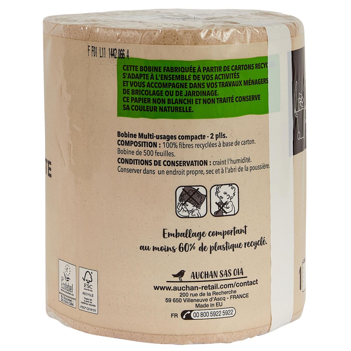 AUCHAN BETTER LIFE BOBINE MULTI USAGE COMPACT 500 FEUILLES