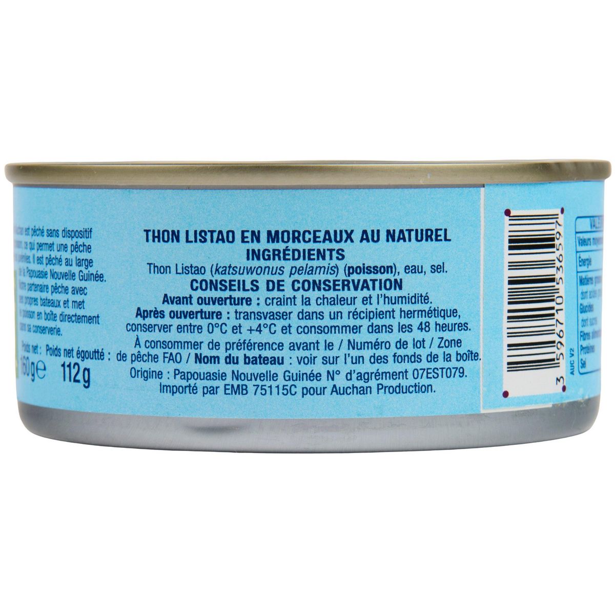 AUCHAN CULTIVONS LE BON Thon en morceaux au naturel 112g